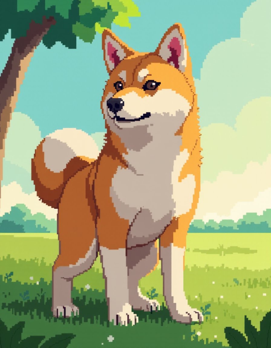 <lora:NeoPixelArt_V2:1>pixelart,dog shiba inu,solo,half body shot,outdoors, portrait, 