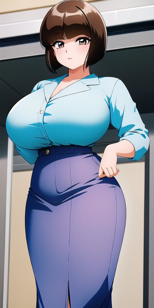 <lora:TendouNabikiV3:0.85> tendounabiki, huge_breasts, standing, solo, pencil_skirt, masterpiece, best quality, detailed face, detailed eyes, highres,