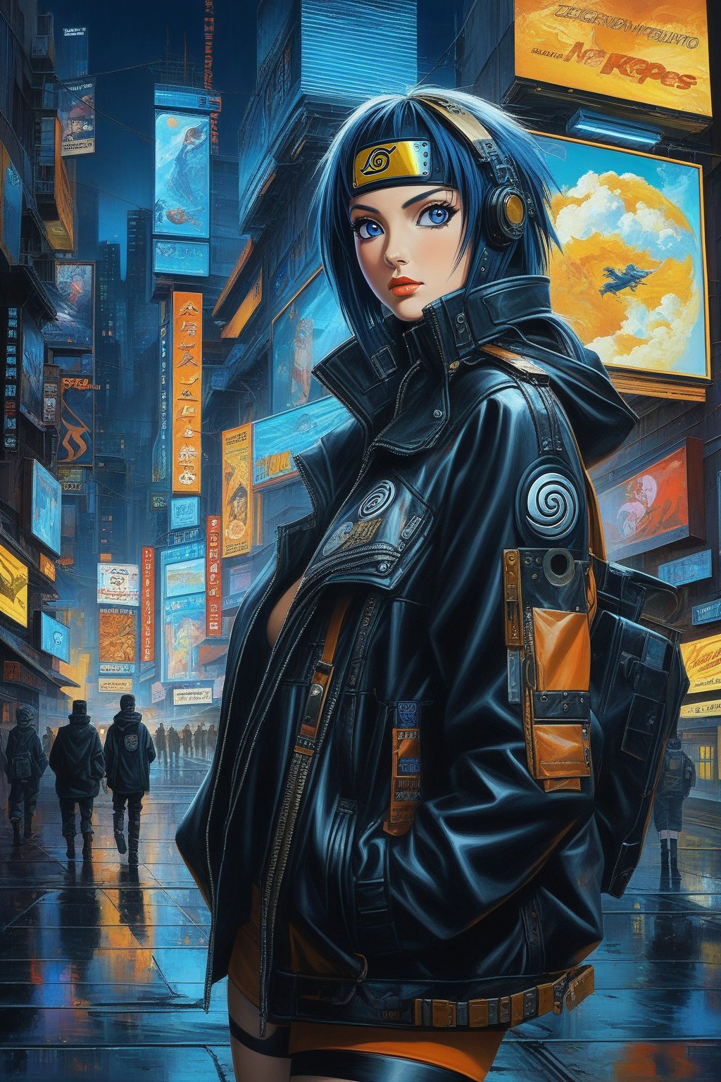 naruto anime wallpaper, naruto wallpaper, in the style of cyberpunk dystopia, light yellow and dark orange, realistic oil paintings, associated press photo, zigzags, cartoon mis-en-scene, gadgetpunk