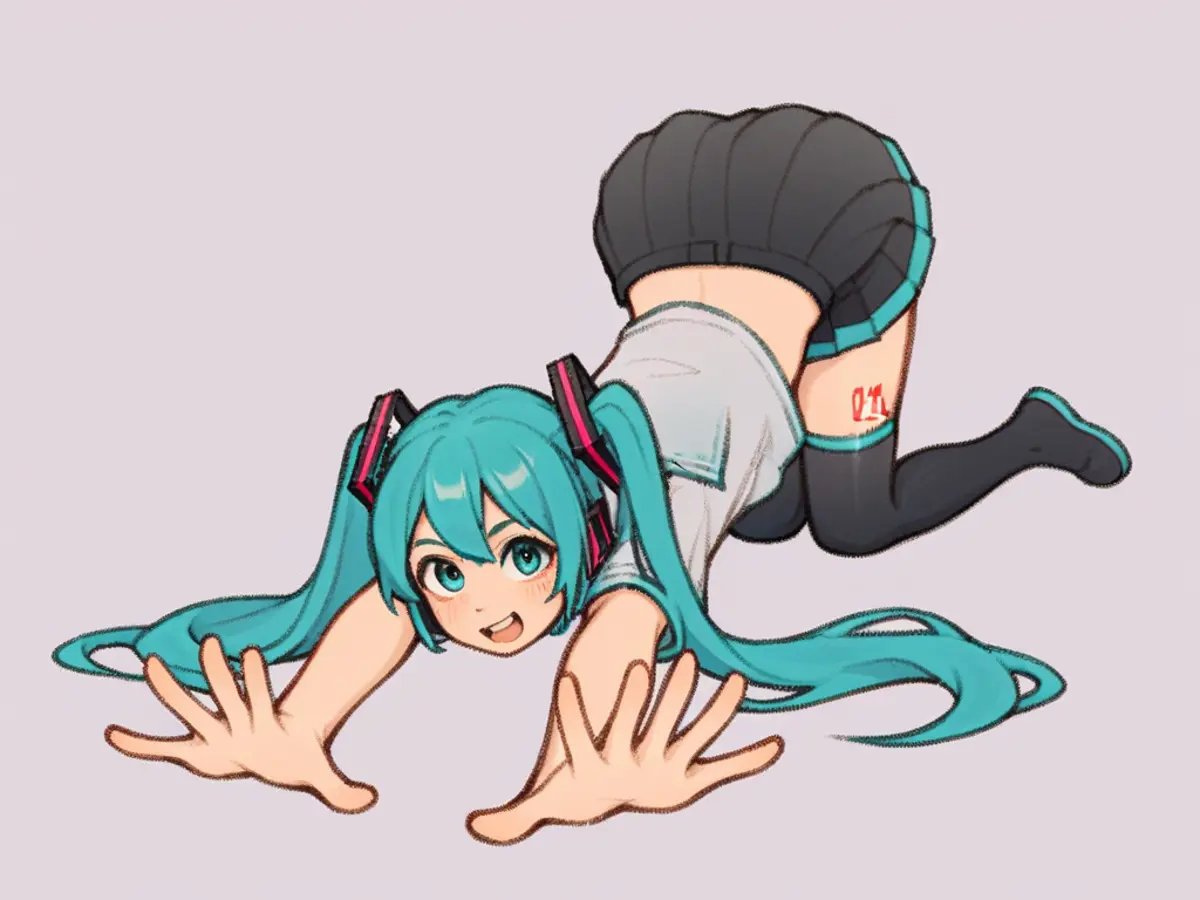 <lora:XL_guixiaqianning(pony)-000004:1>,guixiaqianning pose,top-down bottom-up,outstretched arms,full body,hatsune miku,school uniform,, score_9,_up score_8_up,