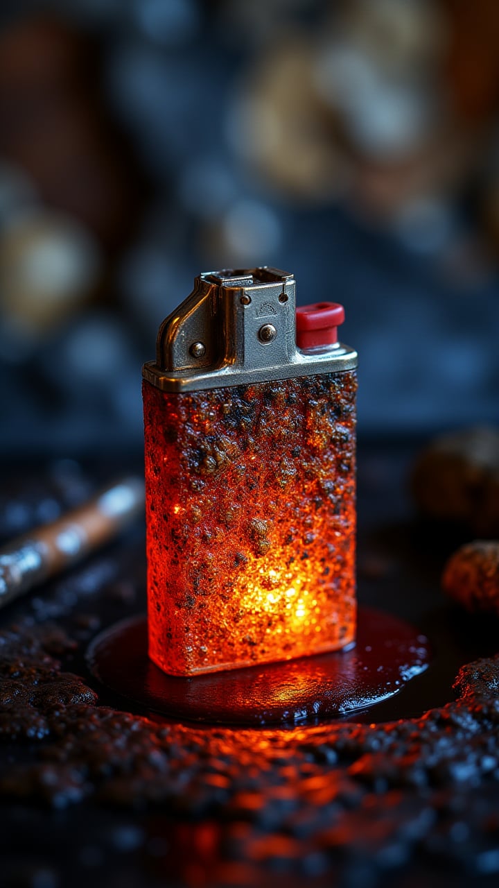 Melting Wax, Portrait of a subconscious exploration, Frail Senegalese Cigarette lighter, Vivid, close-up, rich colors, aidmaMJ6.1