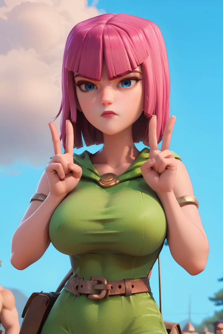 score_9_up, score_8_up, score_7_up, anime screencap, 1girl, archer_coc, blue eyes, large breasts, serious face, double v, wide hips, portrait<lora:EMS-465839-EMS:1.000000>