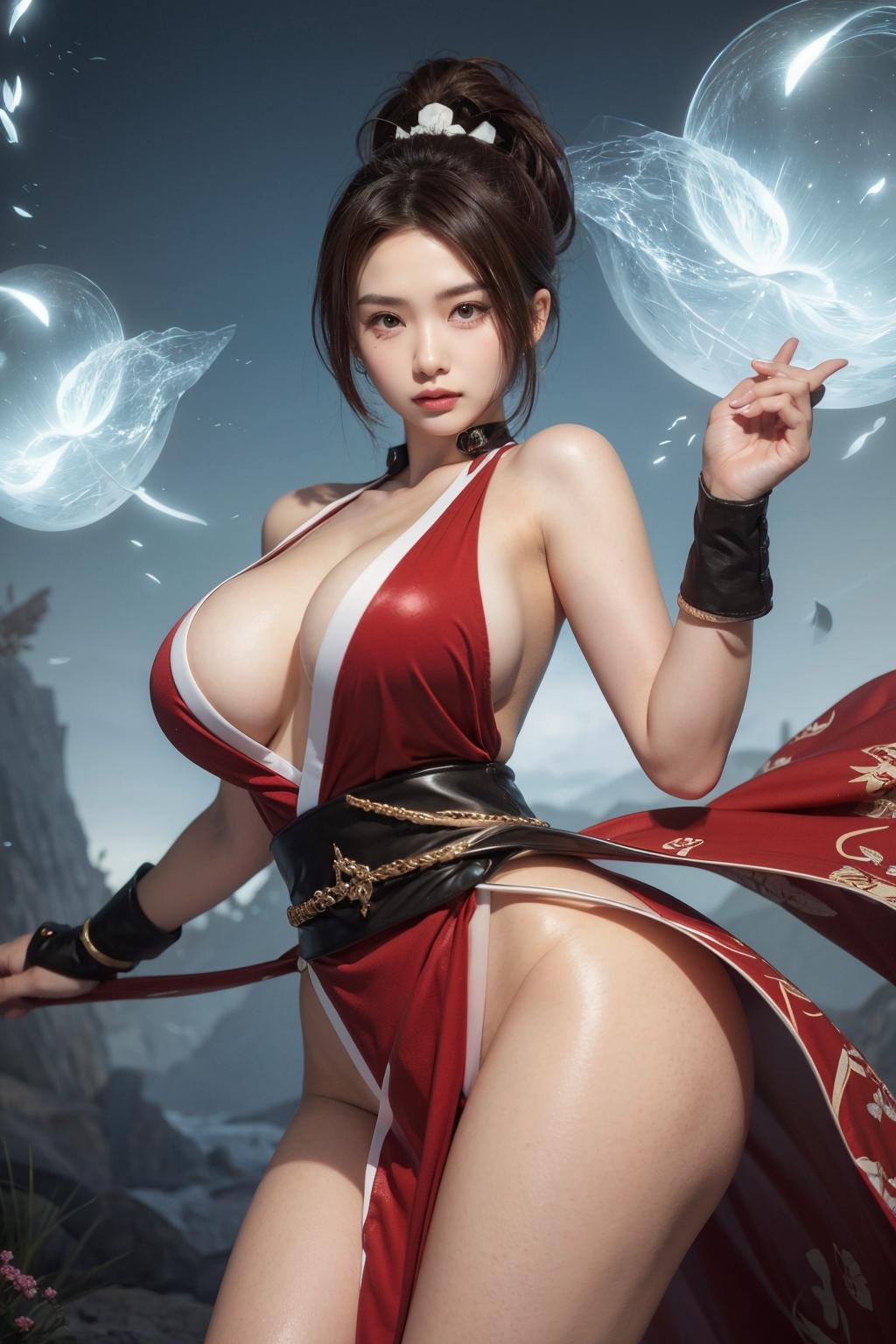 bzhw,1girl,shiranui mai,Best quality,masterpiece,ultra high res,<lora:GoodHands-beta2:1>,<lora:buzhwu-000014:0.7>, magical composition, ambient light, dynamic dramatic cinematic colors, charming atmosphere, intricate, elegant, luxurious
