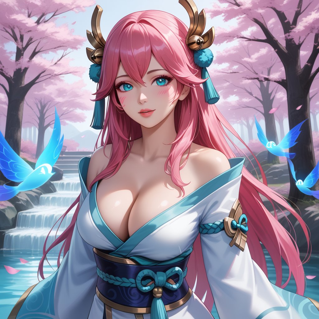 (,1girl, ,best quality, ),,  ,ultra realistic 8k cg,, ,masterpiece, (( , )),, , , spirit blossom \(league of legends\),   ,   (cleavage),,  (), ,,