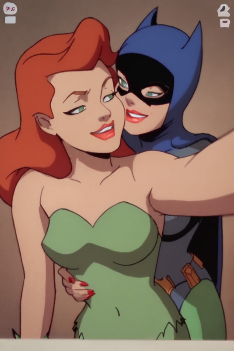 score_9, score_8_up, score_7_up,2girls, batgirl, poison ivy, cowboy shot, standing position, couple selfie<lora:batman_pony_v1:0.8>  