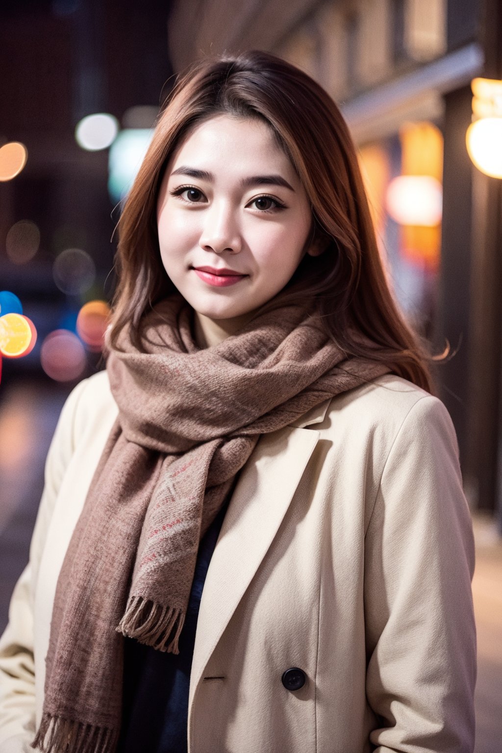 raw photo, real photo, upper body, jacket, scarf, bokeh, night, romantic mood, outdoor, light smile<lora:EMS-409110-EMS:0.700000>