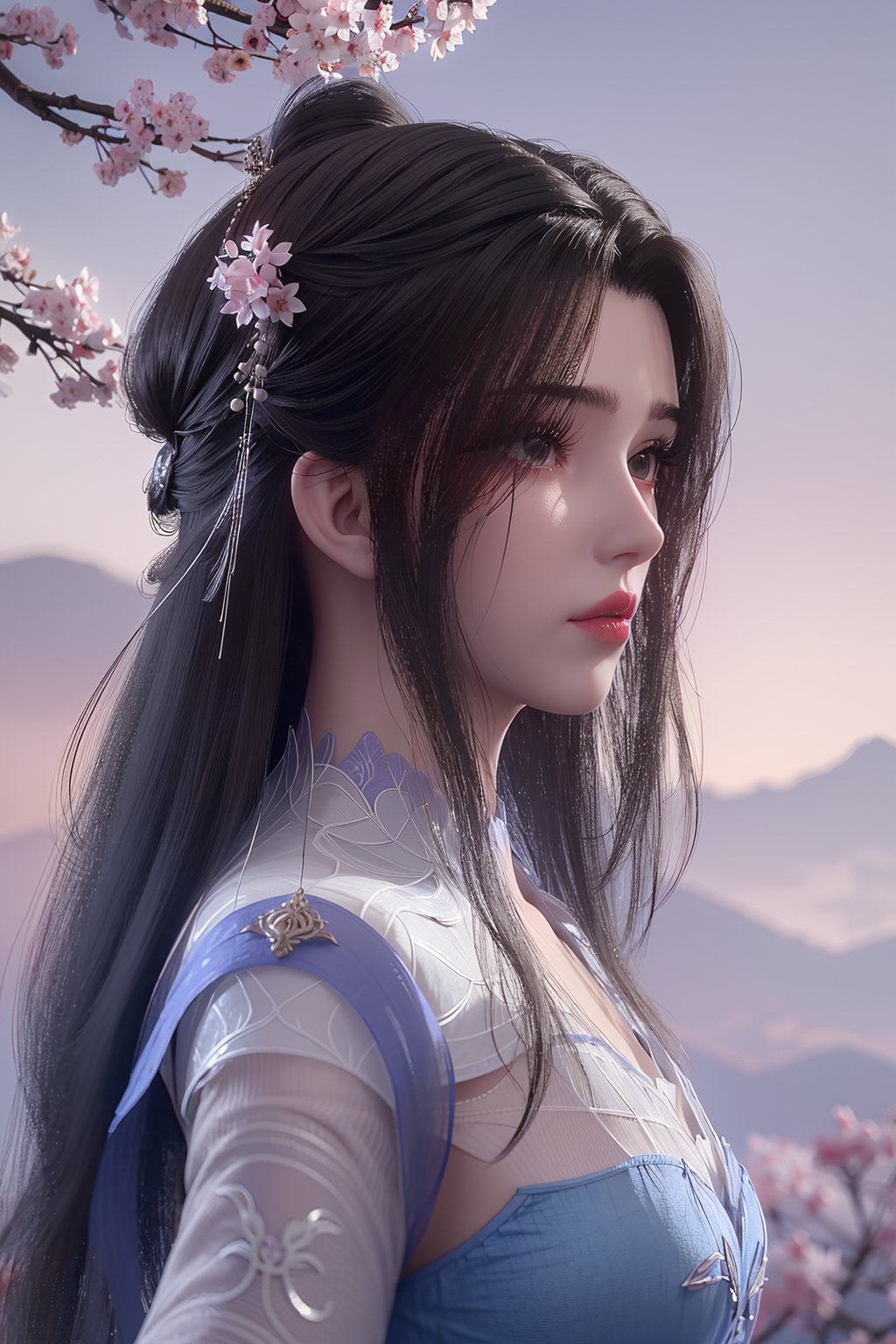 hanfu,xianni,muwan,portiart,1girl,solo,best quality,masterpiece,HDR,UHD,8K,best quality,absurdres,masterpiece,Highly detailed,ultra-fine painting,front view,Photographic,<lora:limuwan_v1:0.7>,perfect cherry blossom, 