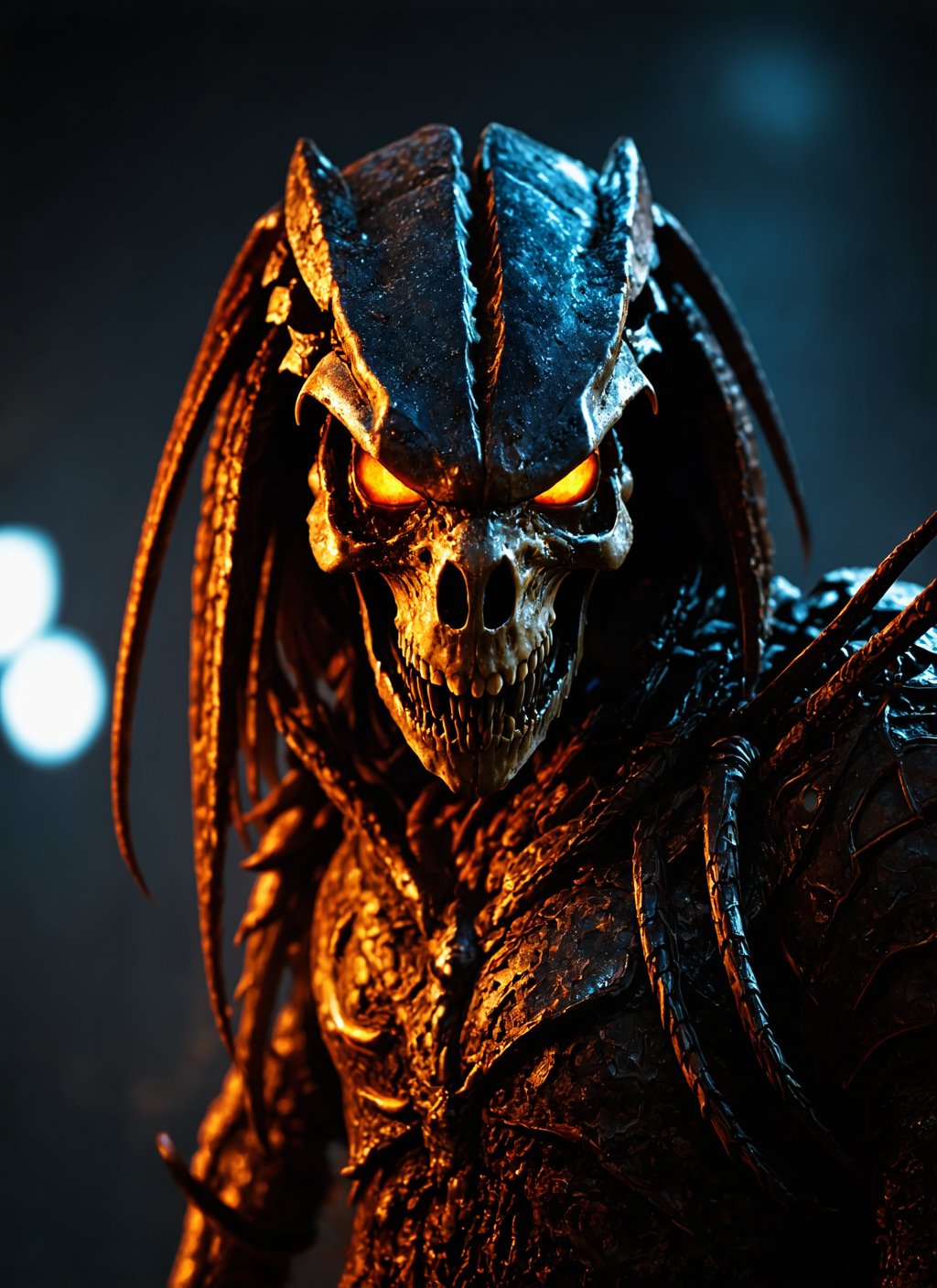 cinematic photo Oblique angle digital art, (Macabre predator:1.3), Complex composition, Intricate details, Sharp focus, (Nightmarish figure:1.2), Sinister presence, Fiery accents, Trending on ArtStation HQ, DeviantArt, Pinterest, Unreal Engine 5, 4K UHD . 35mm photograph, film, bokeh, professional, 4k, highly detailed