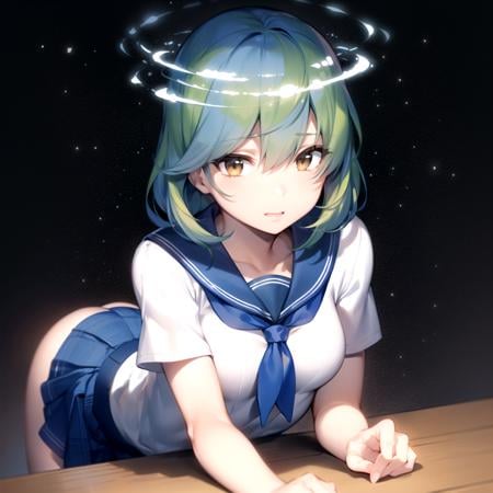 2d, masterpiece, best quality, anime, highly detailed face, highly detailed eyes, highly detailed background, perfect lighting, full body, 1girl, solo, earth-chan, brown eyes, sailor collar, medium breasts, space, school uniform, school <lora:earth-chan-10:1>