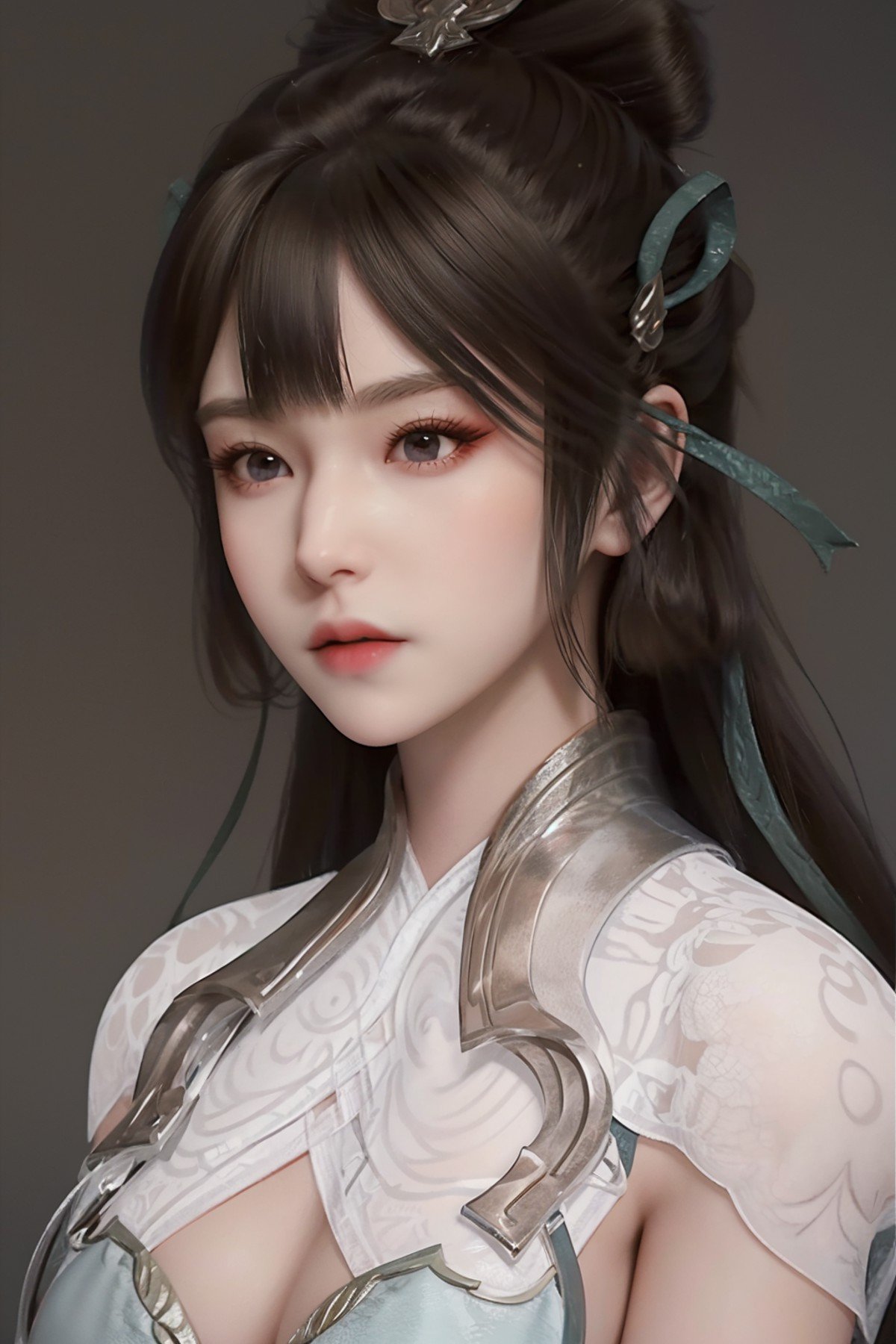 <lora:YuZimo-000001:1>,yuzimo,1girl,solo,hair ornament,long hair,white background,dress,brown hair,upper body,simple background,expressionless,, best quality , masterpiece, illustration, an extremely delicate and beautiful, extremely detailed ,CG,unity,8k wallpaper, Amazing, finely detail, masterpiece, best quality,official art,extremely detailed CG unity 8k wallpaper,absurdres, incredibly absurdres, huge filesize , ultra-detailed, highres, extremely detailed,beautiful detailed girl, extremely detailed eyes and face, beautiful detailed eyes,light on face,