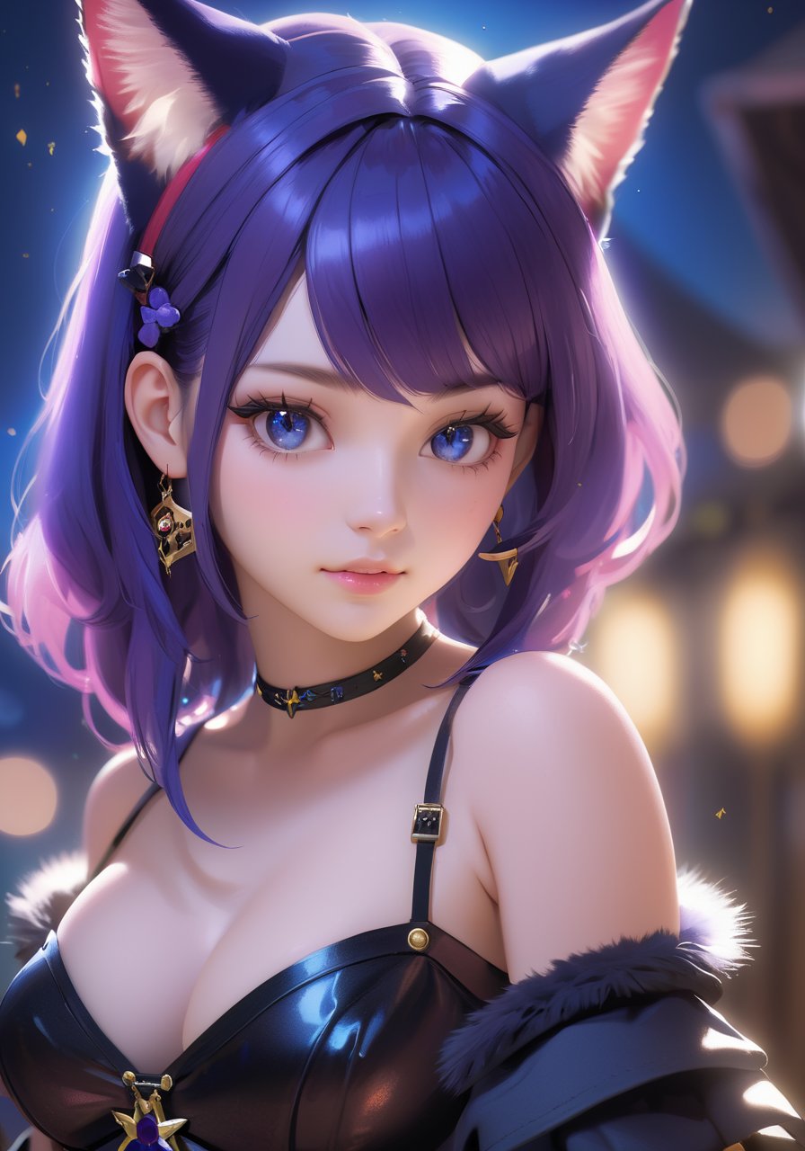 realistic,a pretty 19-year-old dark magical-girl plotting mischief, dark magical-girl outfit, cleavage, cat ears, skulls and terror, magical tattoos, vibrant magical particle effects, volumetric lighting, anti-aliasing, color-graded, bokeh, 1DOF, nikon D850,wani wani panic,startrail,gorgeous atmosphere,ultra realistic detailed,aesthetic,best quality,(photorealistic:1.2),dynamic angle,elegant,realistic skin detail ,strap_slip, bare_shoulders, off_shoulder,