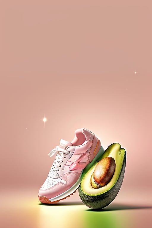 (masterpiece, top quality, best quality, official art, beautiful and aesthetic:1.2),((senior sneakers)),light pink theme,avocado,pick,gradient abstract background,bubble,water drop,advanced poster,star,glowing,