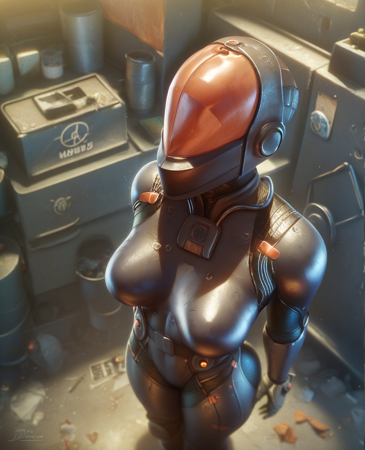 score_9, score_8_up, score_7_up, score_6_up, by jzj, chinese stealth suit, 1girl, solo, armor, faceless, helmet, bodysuit, science fiction, skin tight, standing, pose, night, moonlight, breasts, (fully clothed, full armor, tight clothing:1.2), stealth, stealth suit, detailed background, out, concrete, high-angle view<lora:chinese-stealth-suit_pdxl_:1>