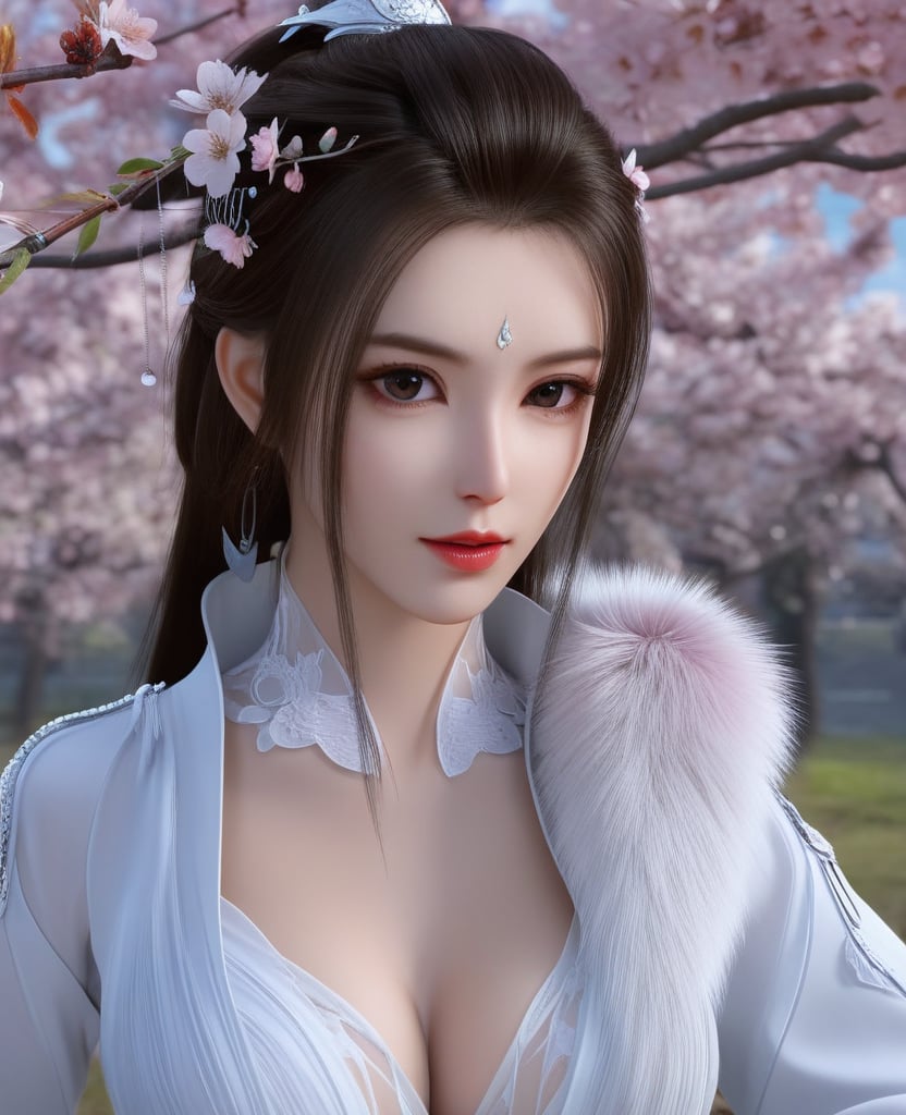 <lora:612-DA-XL-少年白马醉春风-玥瑶:0.8>(,1girl, ,best quality, ),looking at viewer,  ,ultra detailed 8k cg,ultra detailed background,ultra realistic 8k cg, ,masterpiece, (( , )),, ,science fiction,mole, ultra realistic 8k cg, ,    ,(,cherry blossoms, autumn leaves,perfect cherry blossom,   ), (cleavage),