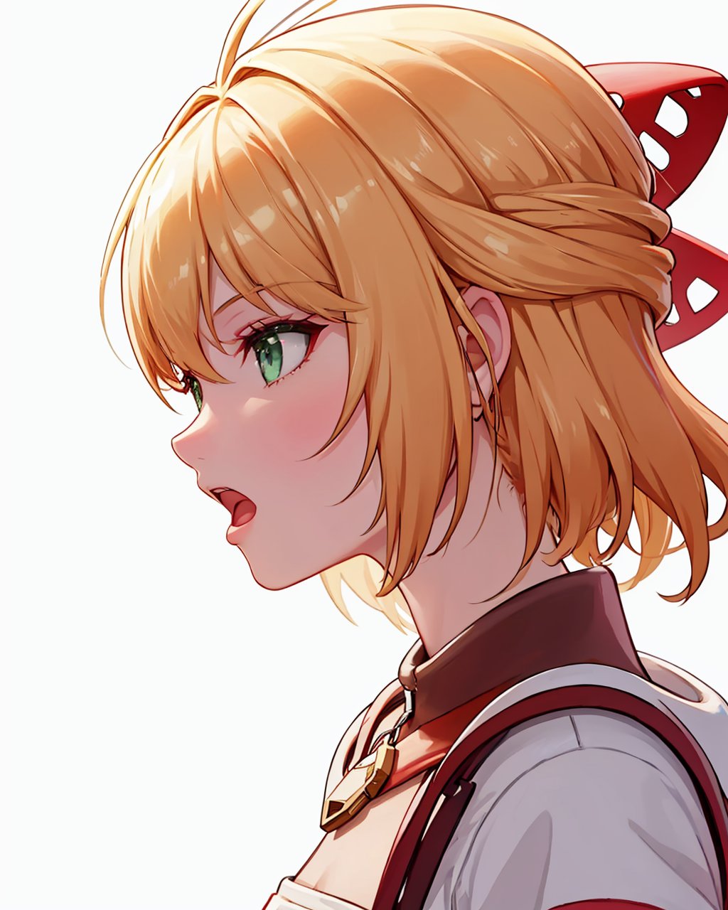 masterpiece,best quality, highly detailed, fiora (xenoblade), 1girl, solo, open mouth, white background, profile, fire, simple background,<lora:fiora_(xenoblade):1>