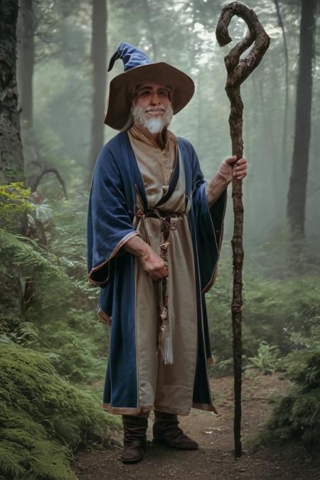 score_9, score_8_up, score_7_up, raw, photo, realistic, wizard, old, 1boy, old man, male focus, hat, beard, solo, staff, witch hat, facial hair, forest, nature, robe, long hair, looking at viewer, tree, holding, white hair, outdoors, holding staff, boots <lora:Photo 2 Style SDXL_LoRA_Pony Diffusion V6 XL:1>