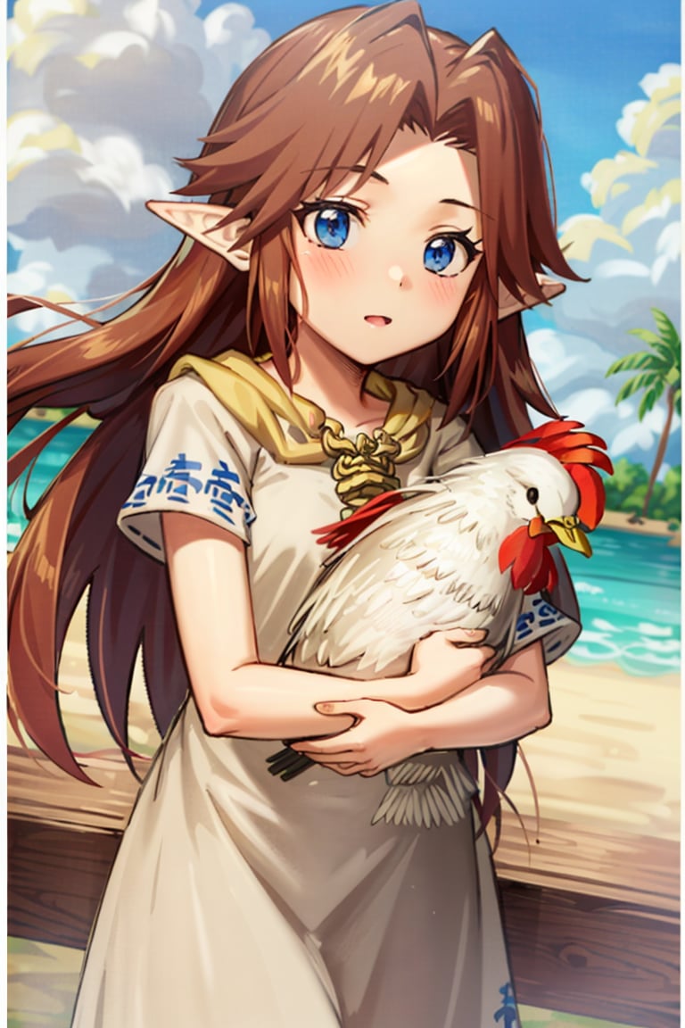 <lora:Malon:1>, MalonYoung, 1girl, solo, holding chicken, white dress, masterpiece, best quality,