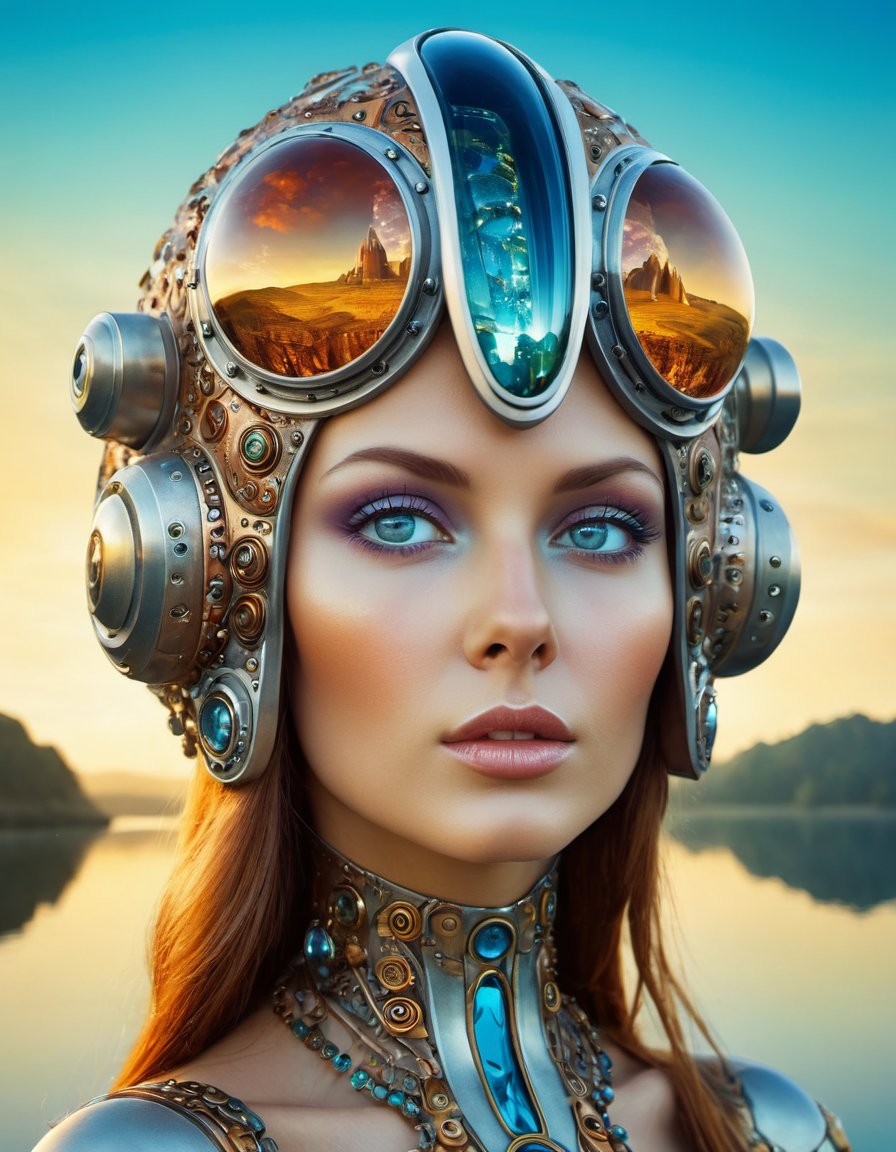 cinematic photo (whimsical art by Gediminas Pranckevicius:0.9) and Bridget Bate Tichenor, Water color painting, surreal, fantasy landscapes, dreamlike, detailed, modelshoot style shot of a (Female Metalhead:1.3) , space, Maximalist, three colors, intricate detailed face, detailed face, funny, grand illumination, polished, highly color focused, magical, complimentary colors . 35mm photograph, film, bokeh, professional, 4k, highly detailed