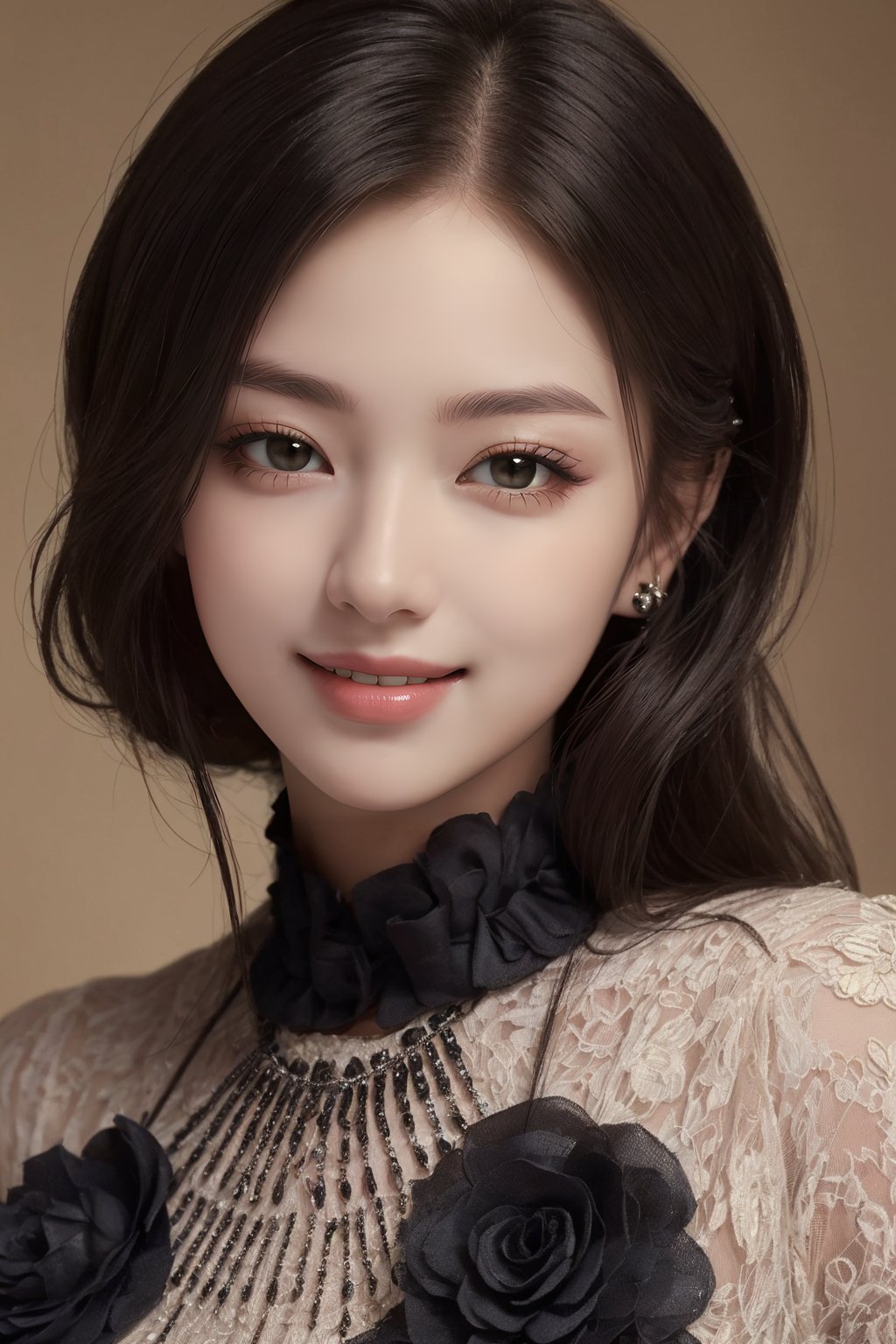 1girl, detailed gorgeous face, (masterpiece, best quality:1.5), cryptic, smiling,, (masterpiece,best quality:1.5)