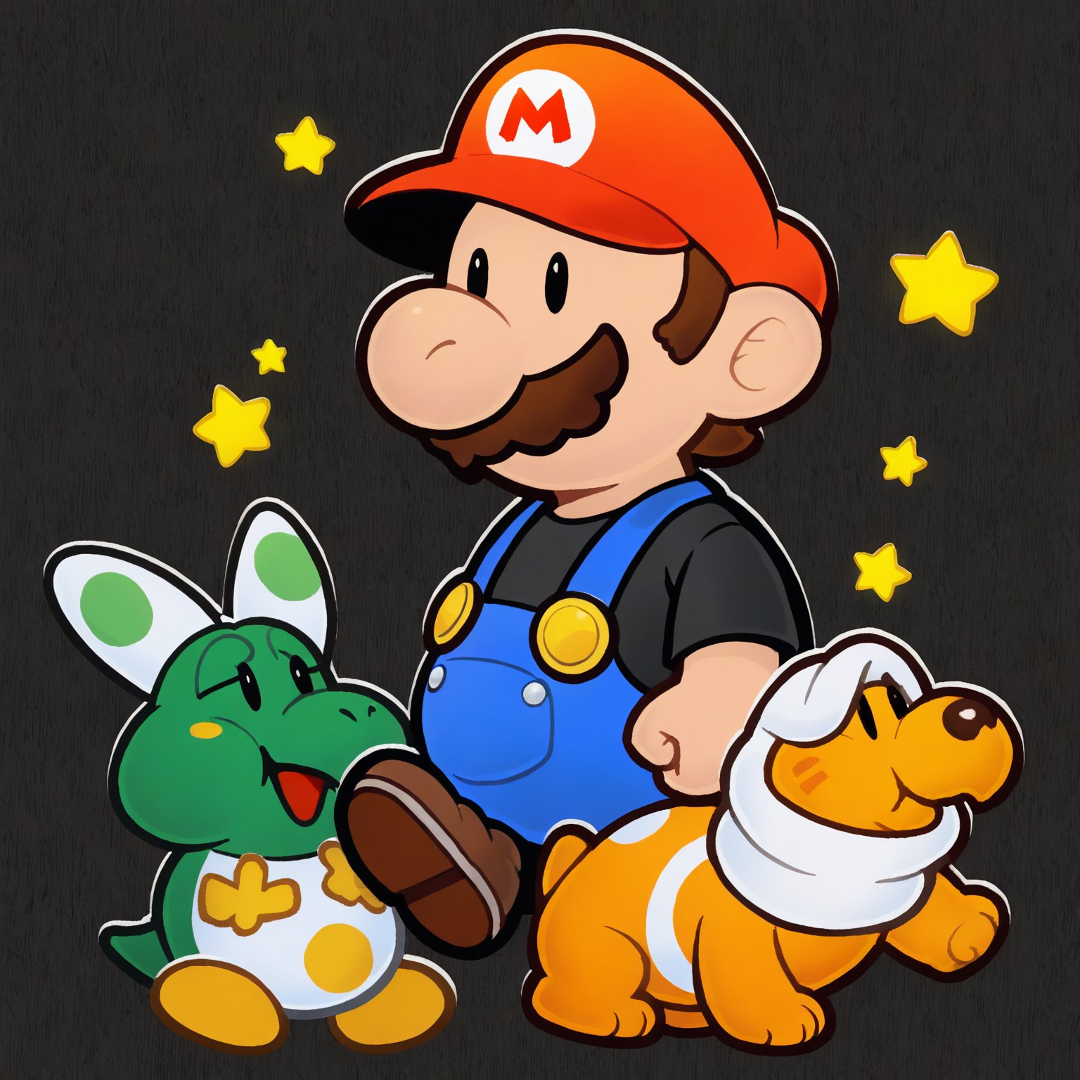 score_9, score_8_up, score_7_up score_9,score_8_up,score_7_up,rating_safe,1boy,hat,mario,overalls,mustache,<lora:paper_mario_style-step00002000:1>,paper_mario_style,dot eyes,white outline,simple background,black background,