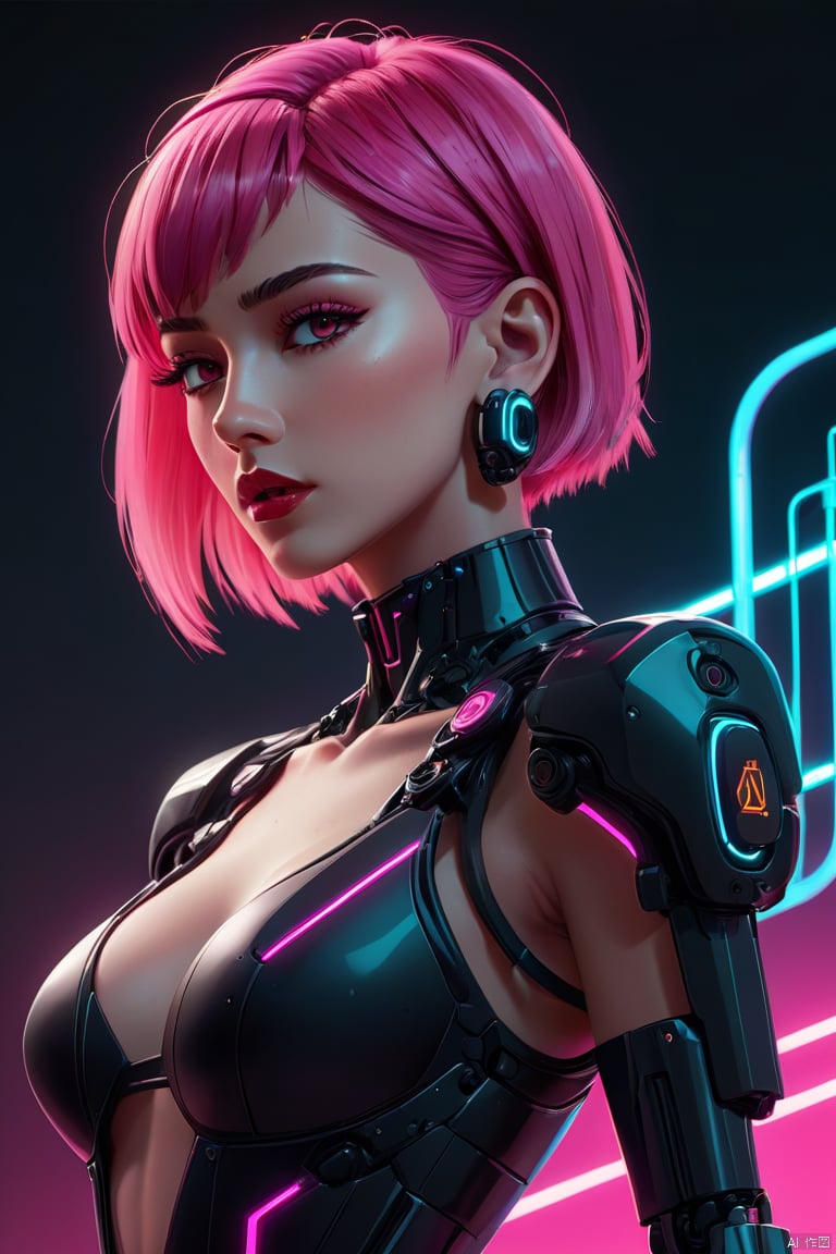 Anime Artwork Lucy (Cyberpunk),  Pink Short Hair,  Pink Eyes,  Red Lips,  (Front),  (Full Body),  Bodysuit,  Punk Stud Earrings,  Bossy,  Brave,  Key Visual,  Vibrant,  High Detail,  Illustration,  Short Straight Hair,  Futurism,  NFT Art,  Solid Color Background,  Robotic Arm,  Cartoon Coloring,  Tendal Effect. Non-Realistic Rendering Transparency,  Color Tilt,  Animation,  Blender Geometry Art,  Intrlligence 4k Image,  Epic,  Cinematic Effects,  Neon Cold Pounding,  Octane Rendering,  OC,  8k