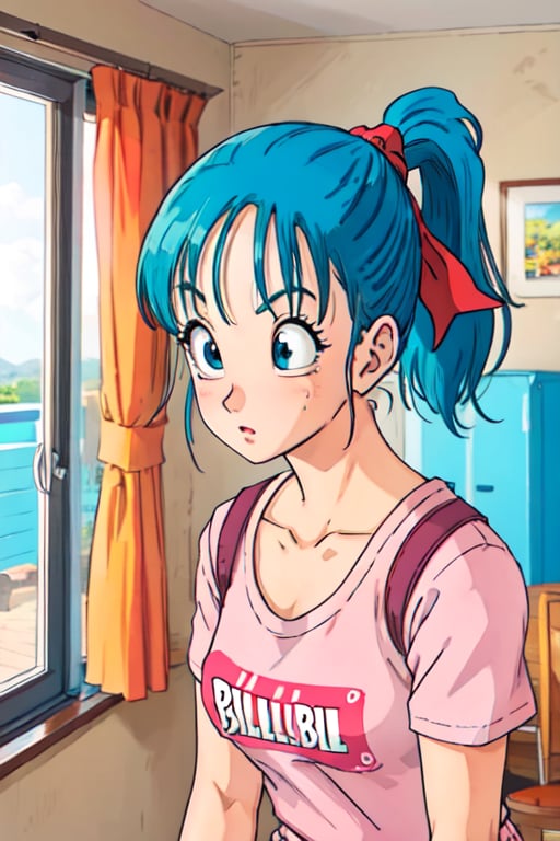 <lora:retrobulma-z1:0.9> 1girl , retrobulma   ponytail,  cowboy shot,  head red ribbon,   indoors, , blue hair ,naked  