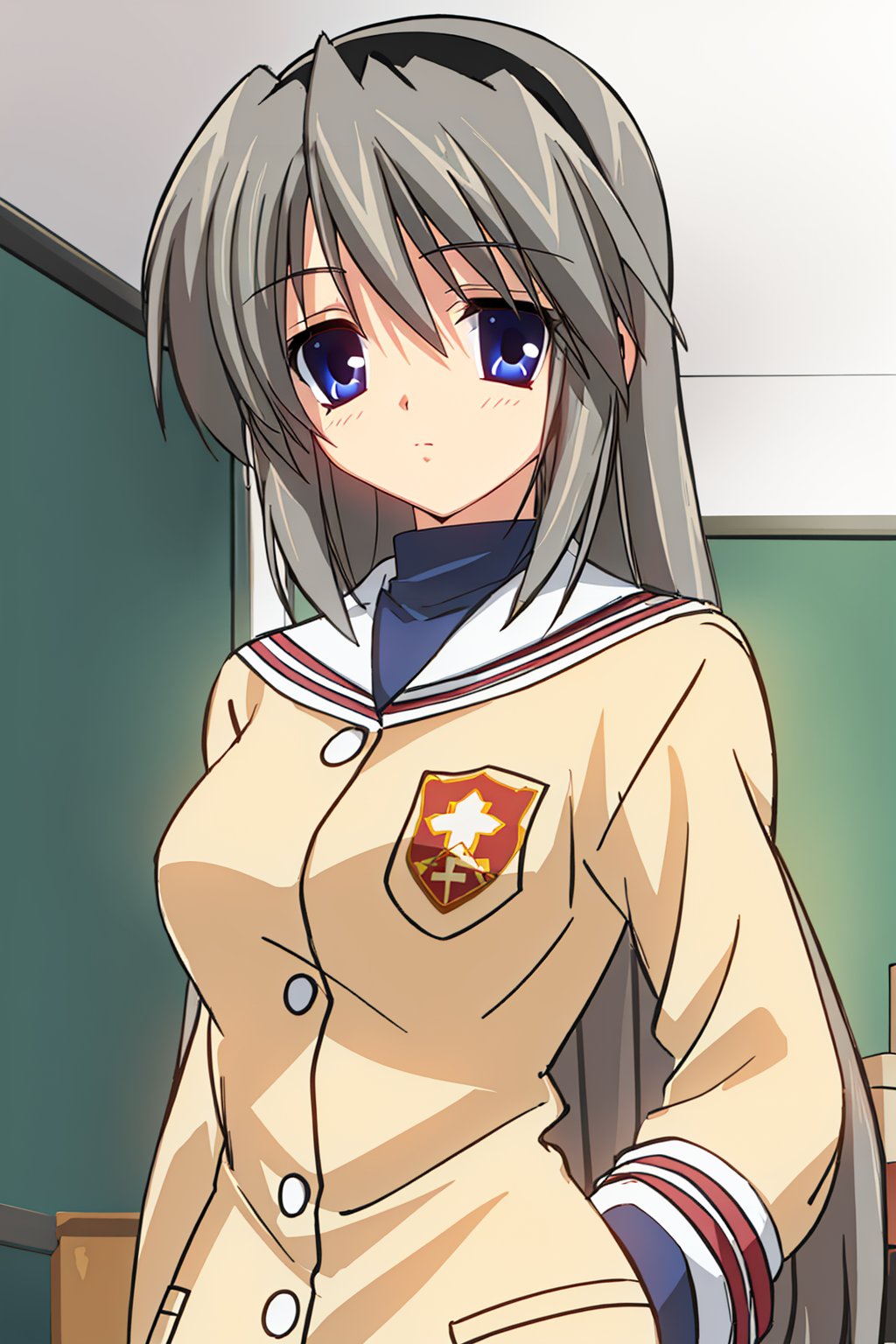 Best quality,masterpiece,ultra high res,(winter_uniform:1.1),sakagami_tomoyo,looking at viewer,upper body,