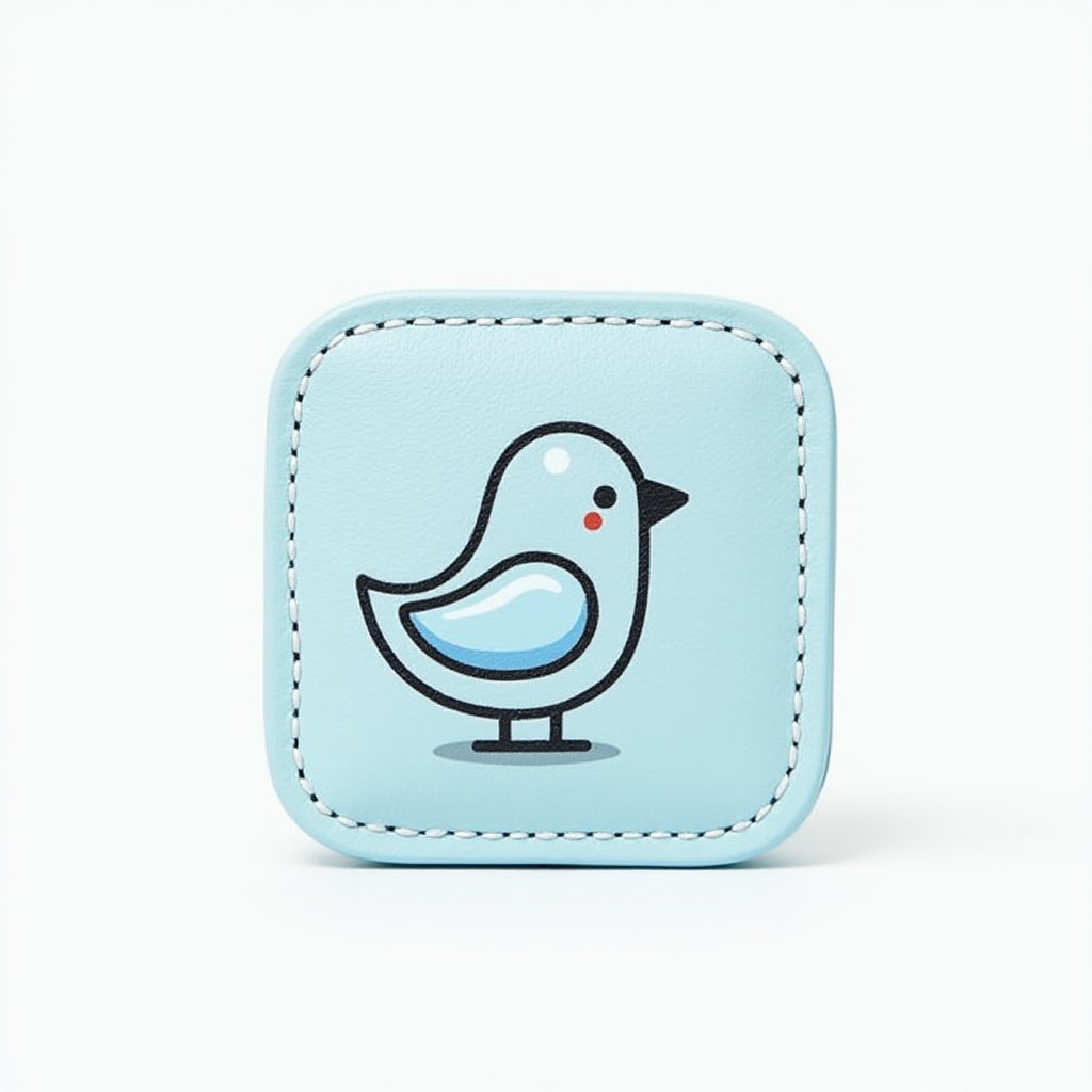 ,APP ICON,leather material,a light blue leather square on a white background with a bird outline illustration drawn on it,playful and cute cartoon style ，<lora:Colorshow-皮革ICON:1>