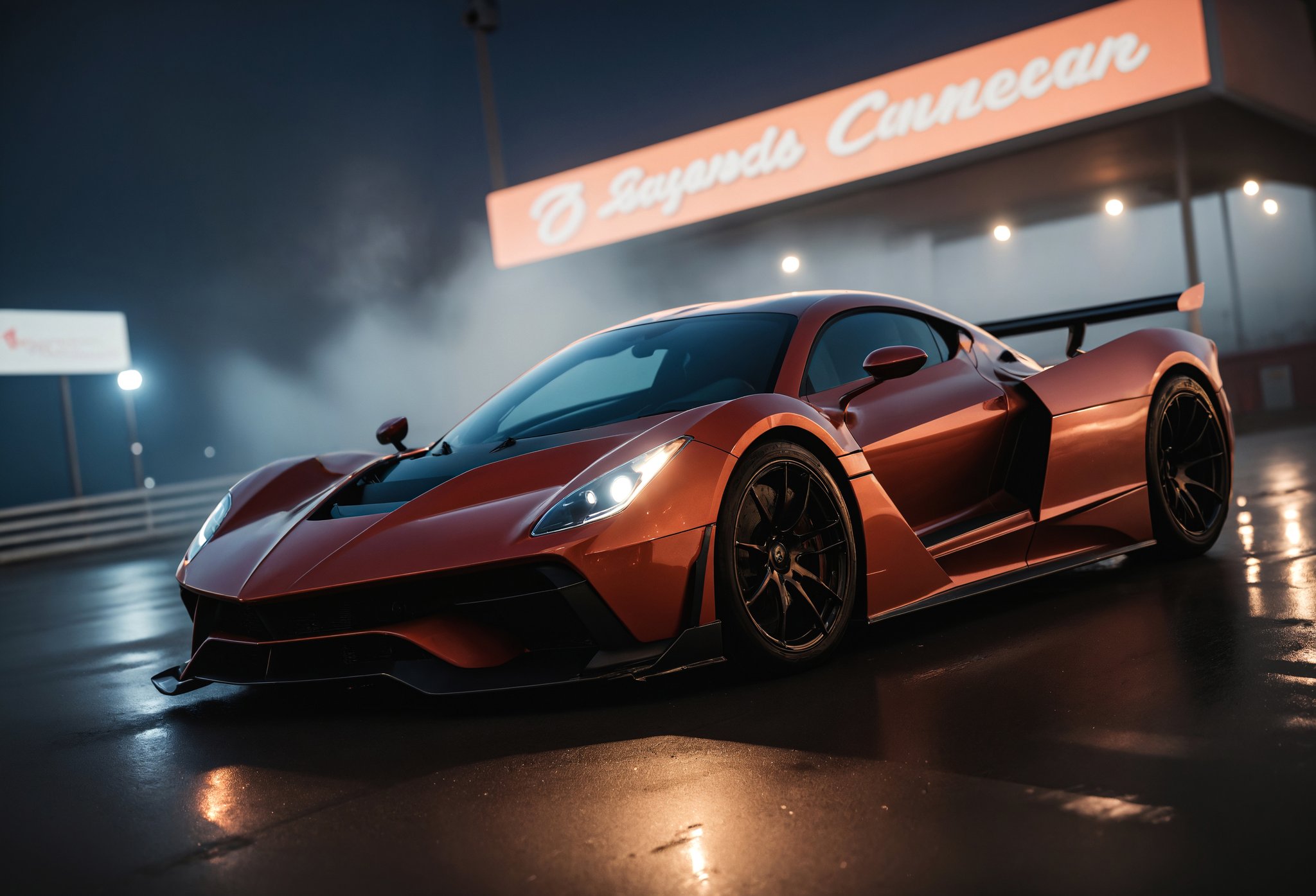 award winning photo of a hypercar at night, zavy-dtchngl, atmospheric haze, dynamic lighting, cinematic still, movie screencap, portrait, dynamic pose,