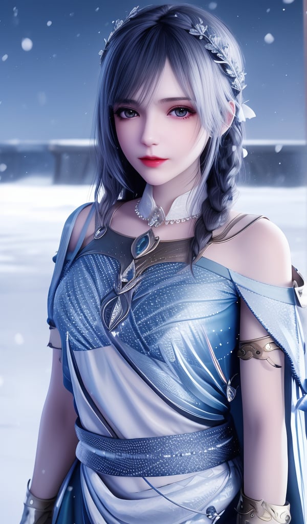 <lora:644-DA-神印王座-圣采儿-TYPE1:0.8>(,1girl, ,best quality, ),looking at viewer,masterpiece, (( , )),, realistic,science fiction,mole, ultra realistic 8k cg, ,outdoors, snow, snowing,