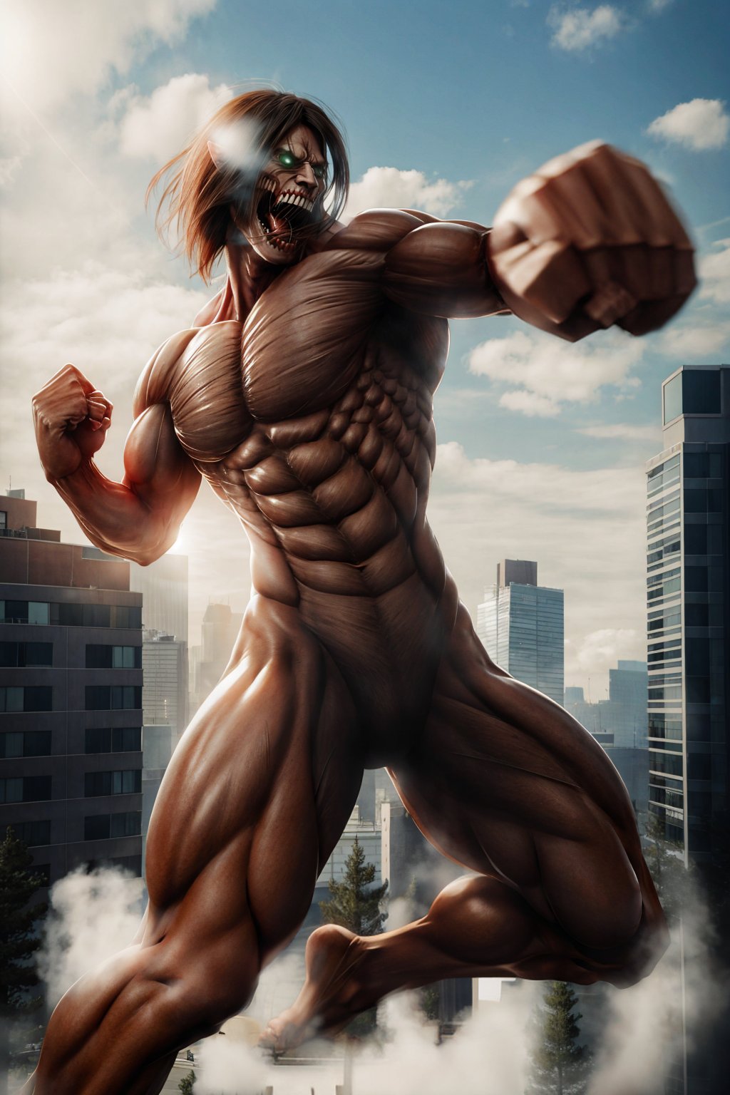 <lora:Attack_Titan-10:0.95>Attack_titan, full body, strong sunlight, teeth, mouth open