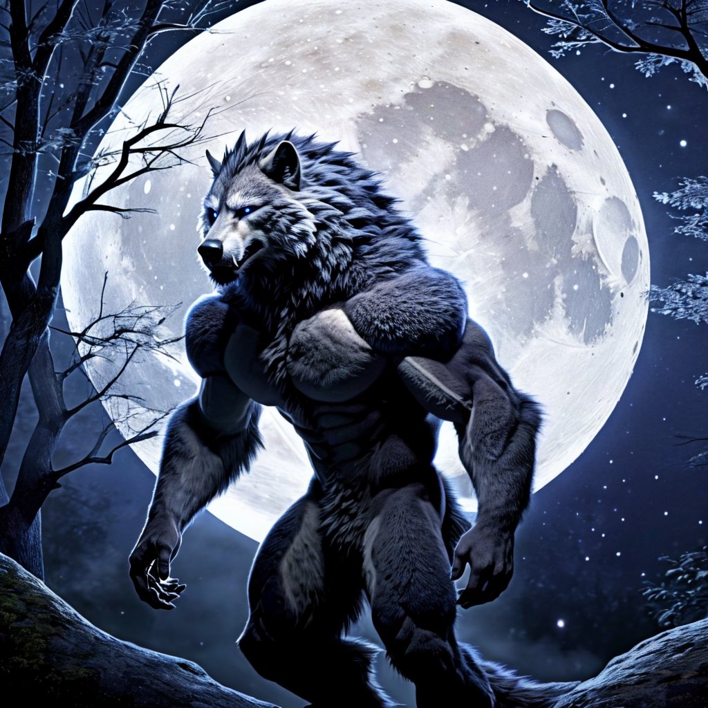 blaiddwolf, moonlit forest, full moon <lora:bl3:1.0>,