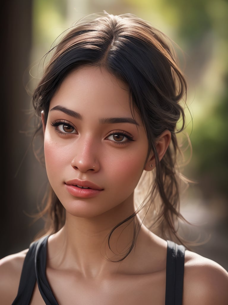 A photorealistic portrait of a person with features that blend different ethnicities seamlessly