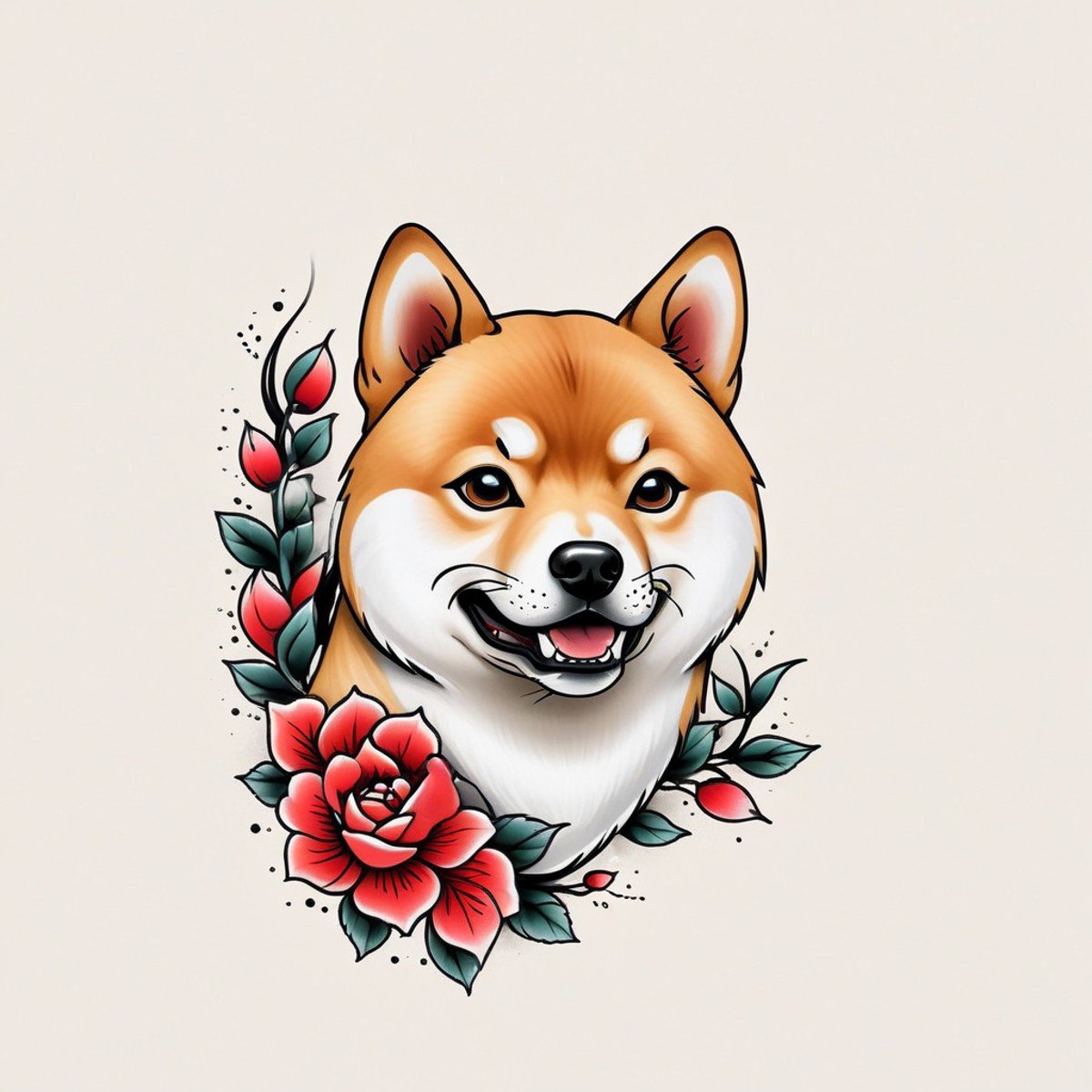 <lora:Traditional_Tattoos:0.65> shiba inu in style of tr4dt4t, traditional tattoo, white background, 