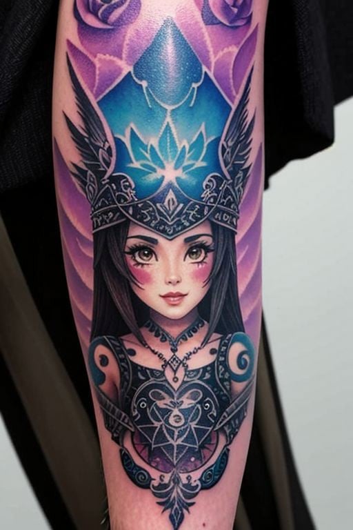 close up of a fantasy tattoo 