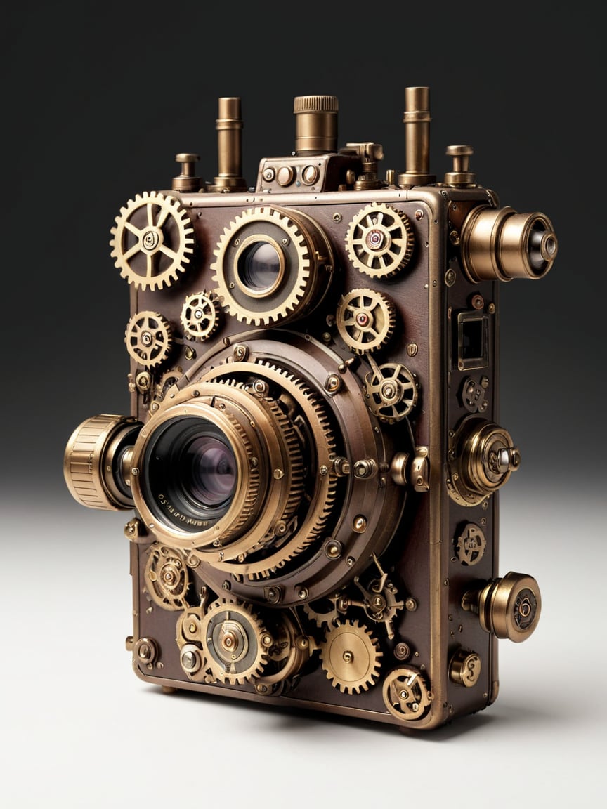 <lora:steampunkXL:0.7> steampunk, no humans, gears, simple background, camera