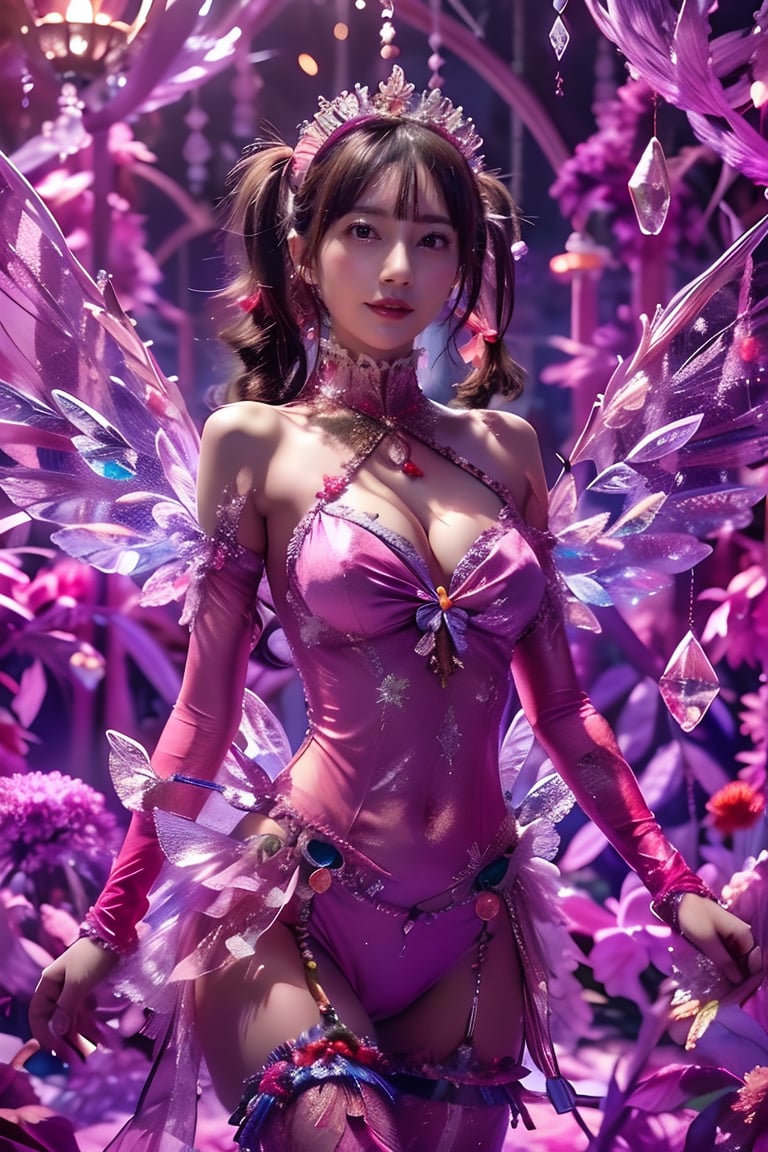 <lora:sdenginetask455:0.82>, sdenginetask455, (crystal palace:1.3),(red hue:1.2),the girl is in the palace,1girl,wings,ice_flower,glittering,(twintails:1.3),, best quality,masterpiece,highres,absurdres,Highly detailed,realistic,