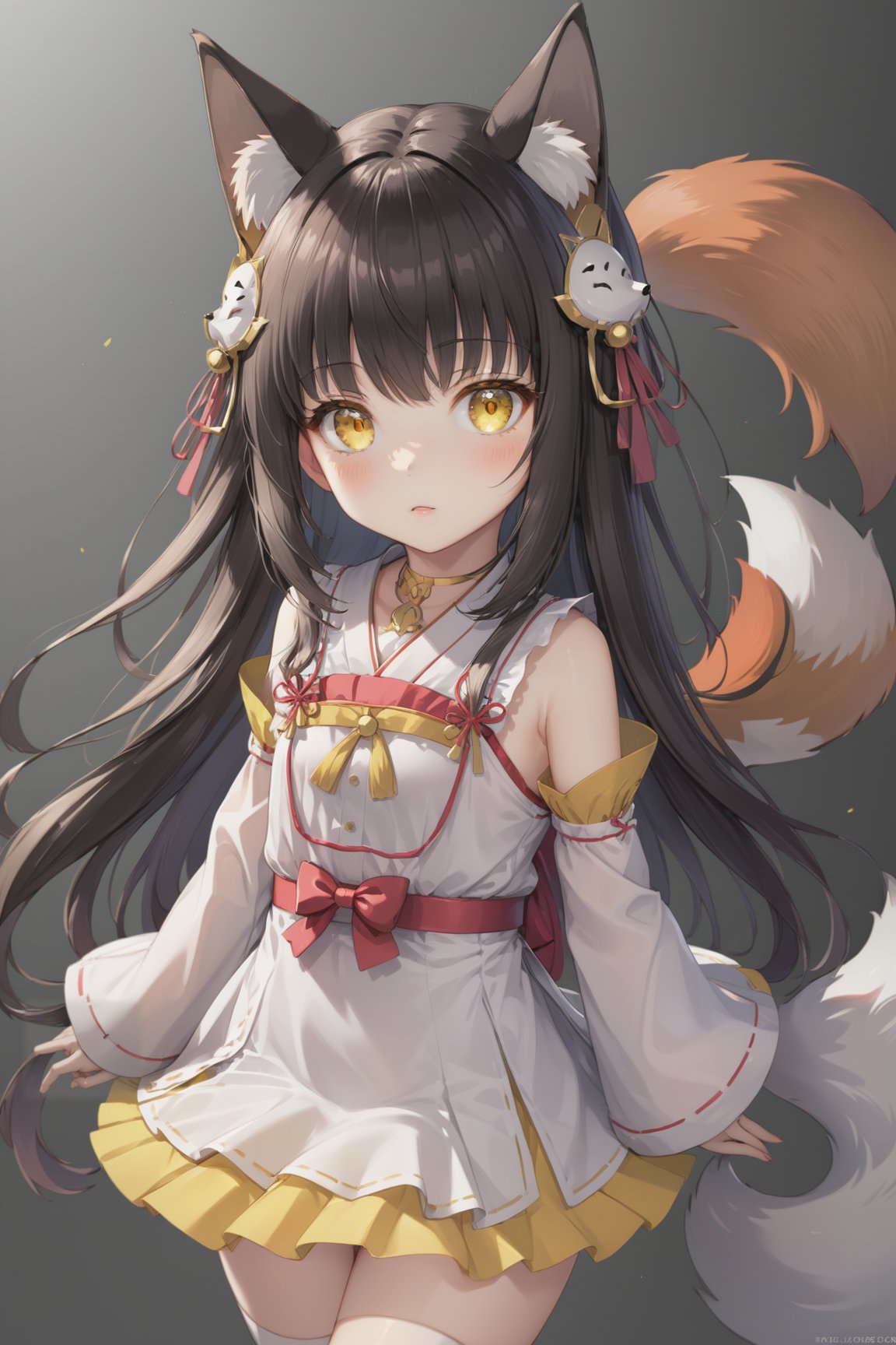 (masterpiece),(best quality),illustration,ultra detailed,hdr,Depth of field,(colorful),[iumu],[Sheya],[Artist chen bin],transparent background,1girl,(loli:1.3),solo,full body,tachi-e,nagato,black_hair,yellow_eyes,fox_ears,fox_tail,