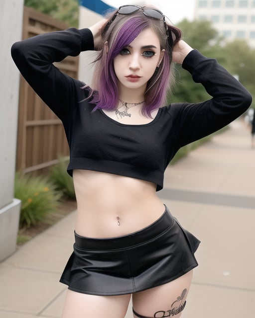 solo,random girl,random makeup,random top,random skirt or pants,random hair color,random breast size,random style either emo punk or goth styles,very form fitting clothing,open clothes, perfect features, perfect limbs