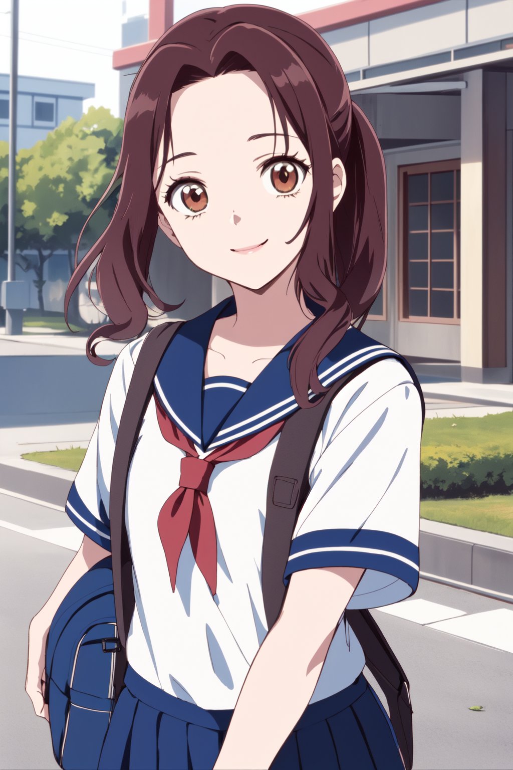 (RAW photo, best quality), 1girl,  natural lighting, smile, school, sailor shirt, school bag, <lora:aoi_takamoto_dr_elise_v1_2-000005:1>, aoi takamoto