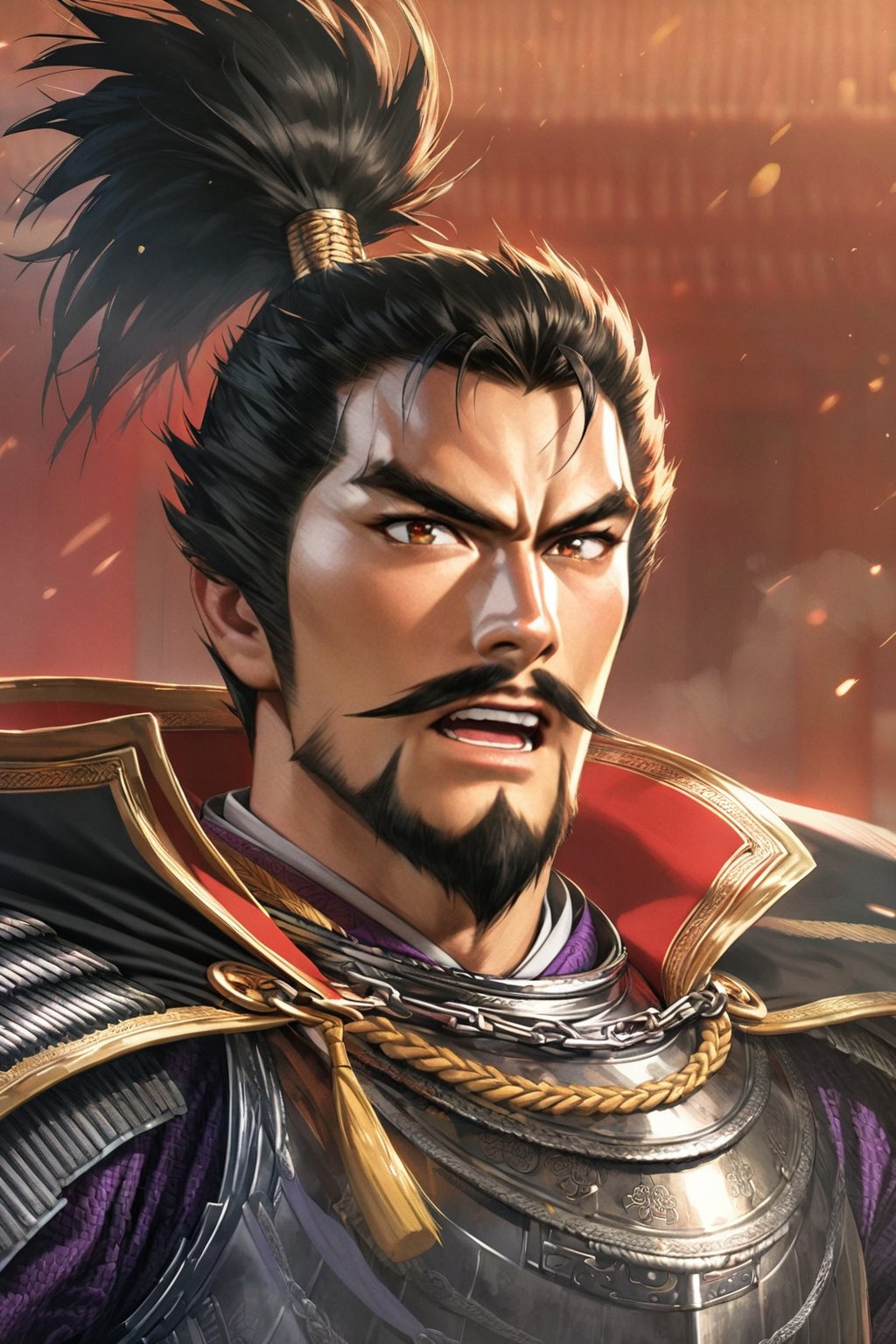 oda nobunaga, samurai, 1man,solo, japanese, male, chonmage, topknot, updo, yoroi, samurai armor, japanese armor, armor, mature male, mustache, beard, (masterpiece, 16k, high-quality, breathtaking, highres, ultra detailed), (perfect face) (high-quality, breathtaking, highres, ultra detailed), (expressive eyes, perfect face) <lora:oda nobunaga:1>