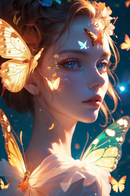 1girl,Glowing,butterfly,<lora:麻袋阿凡蝶:0.6>,looking at viewer,portrait,, masterpiece,best quality,ultra-detailed,