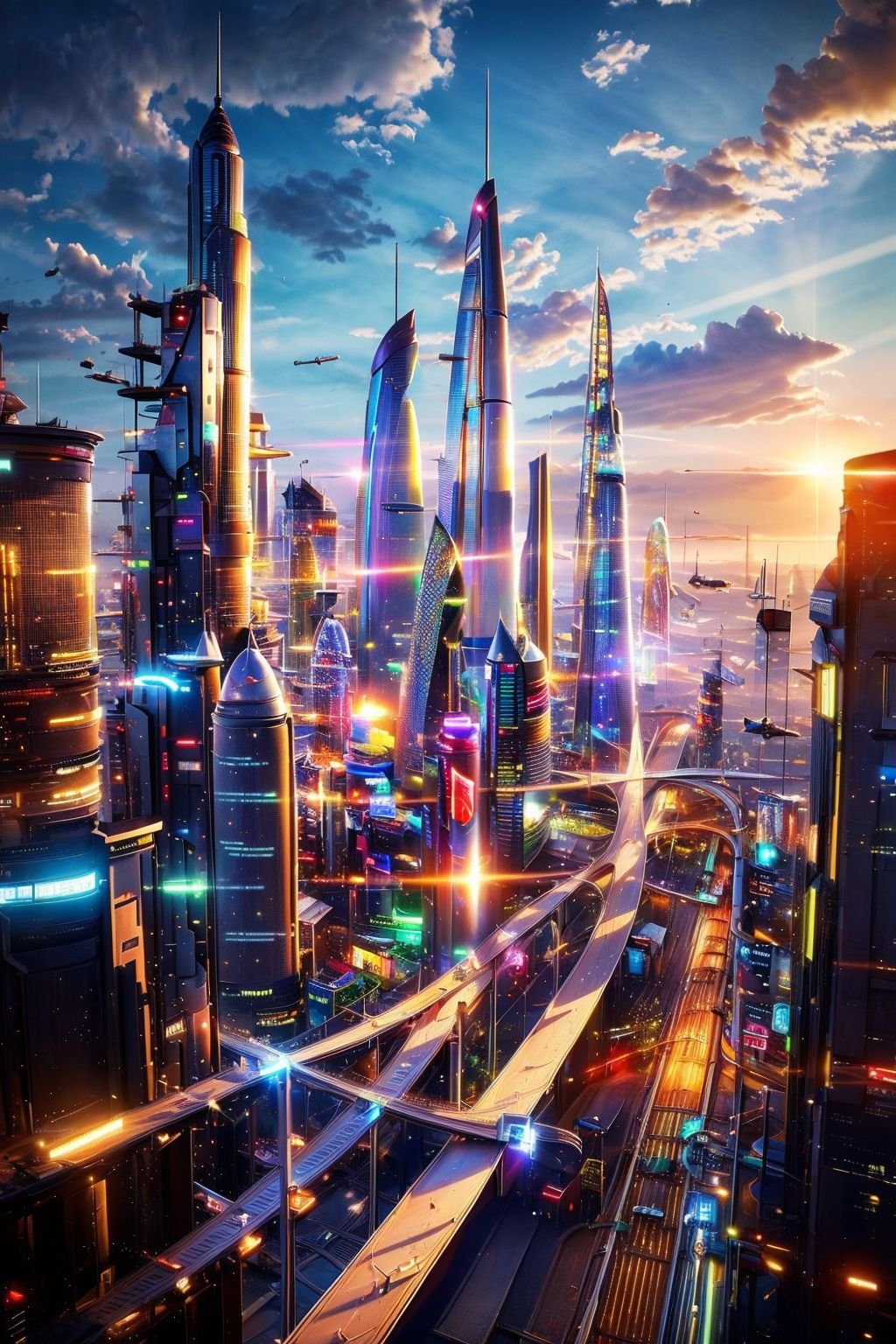 (masterpiece, best picture quality:1.3),realistic,SCI-FI City,scenery,science fiction,no humans,city,building,cityscape,sky,aircraft,outdoors,skyscraper,lens flare,cloud,spacecraft,