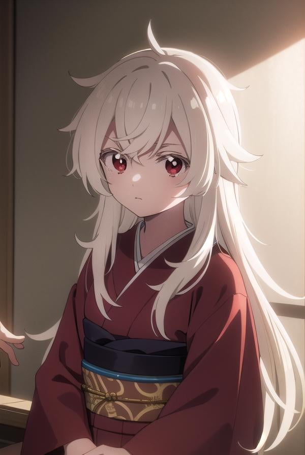 summertimehaine, <lora:summertime haine s1-lora-nochekaiser:1>,haine, long hair, bangs, (red eyes:1.3), white hair,BREAK japanese clothes, kimono, red kimono,BREAK indoors,BREAK looking at viewer,BREAK <lyco:GoodHands-beta2:1>, (masterpiece:1.2), best quality, high resolution, unity 8k wallpaper, (illustration:0.8), (beautiful detailed eyes:1.6), extremely detailed face, perfect lighting, extremely detailed CG, (perfect hands, perfect anatomy),