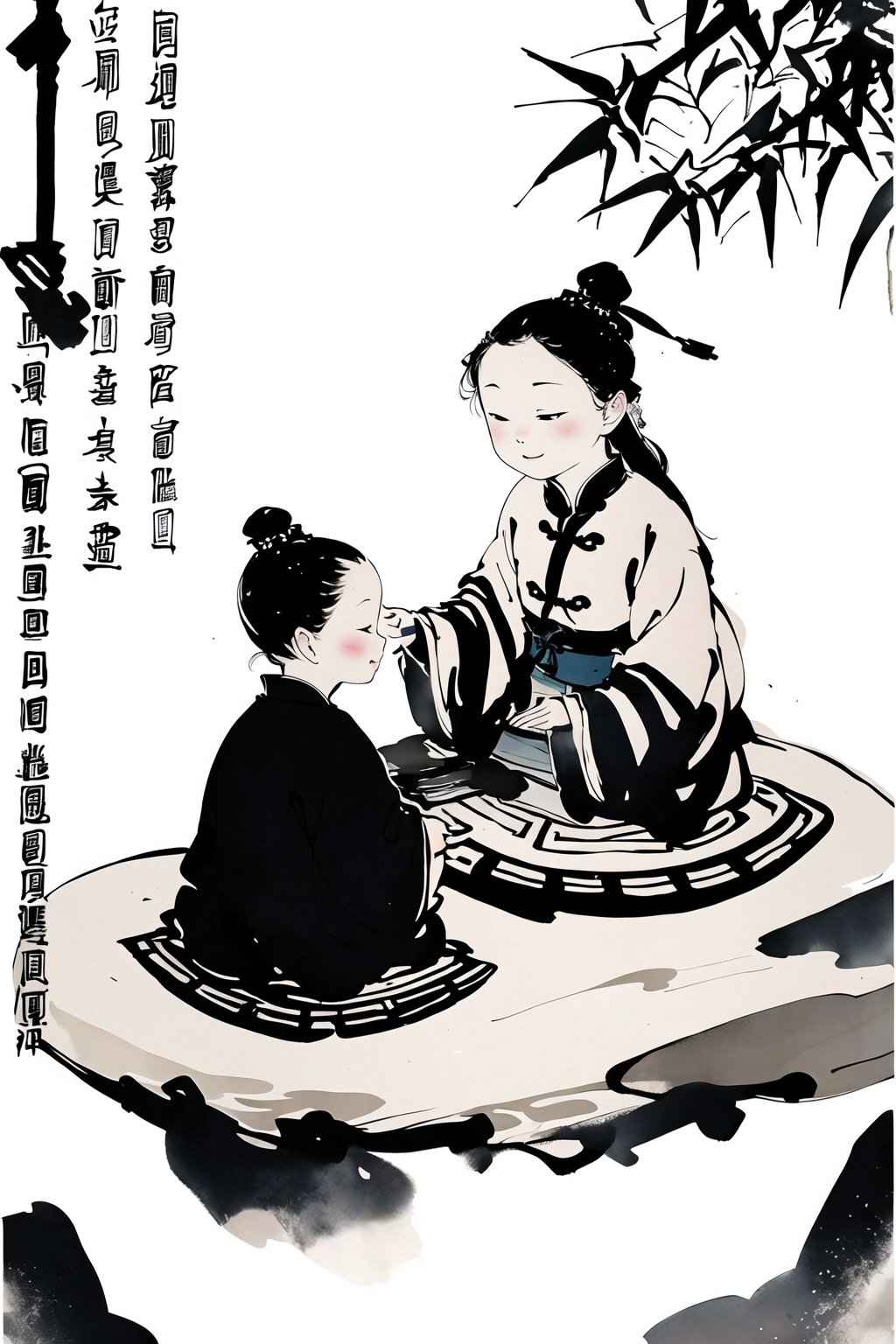 <lora:水墨元素:1>,ancient figures in china,chinese ink,colored ink,children play,