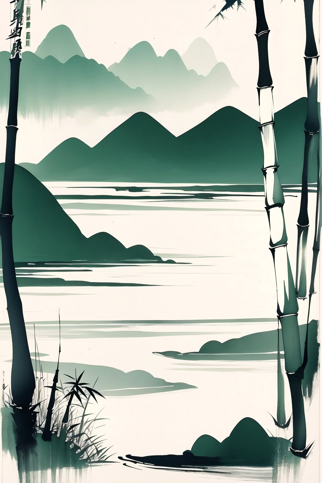 <lora:水墨元素:1>,china ink landscape,bamboo,green,