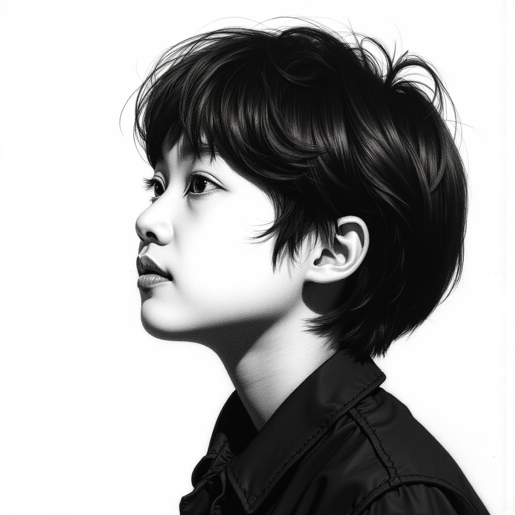 arafed drawing of a woman with a black collared shirt,charcoal portrait,detailed face of a asian boy,side profile waist up portrait,korean artist,detailed charcoal sketch,angle profile portrait,jung gi kim,detailed charcoal drawing,a charcoal drawing,portrait of a japanese teen,charcoal drawing,side profile cenetered portrait,side profile centered portrait,side profile portrait,black and white charcoal sketch,light charcoal drawing,charcoal sketch,portrait drawing,chiaroscuro portrait,rough charcoal sketch,professional portrait drawing,portrait a 1 5 - year - old boy,realistic graphite,charcoal pencil,charcoal and champagne,artsation contest winner,head centered portrait,portrait of 1 5 - year - old boy,realistic. cheng yi,kim jung gi,pencil and charcoal,charcoal on paper,