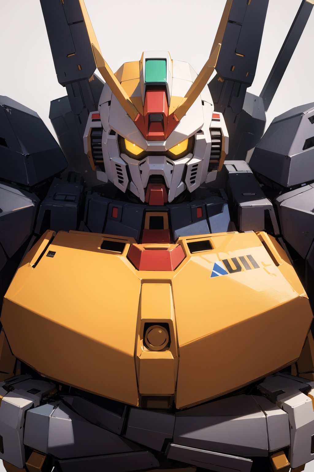 ((masterpiece)), ((best quality)), absurdres, 8k uhd, beautiful colors, insane detail,A giant gundam with  crossing arms facing viewer