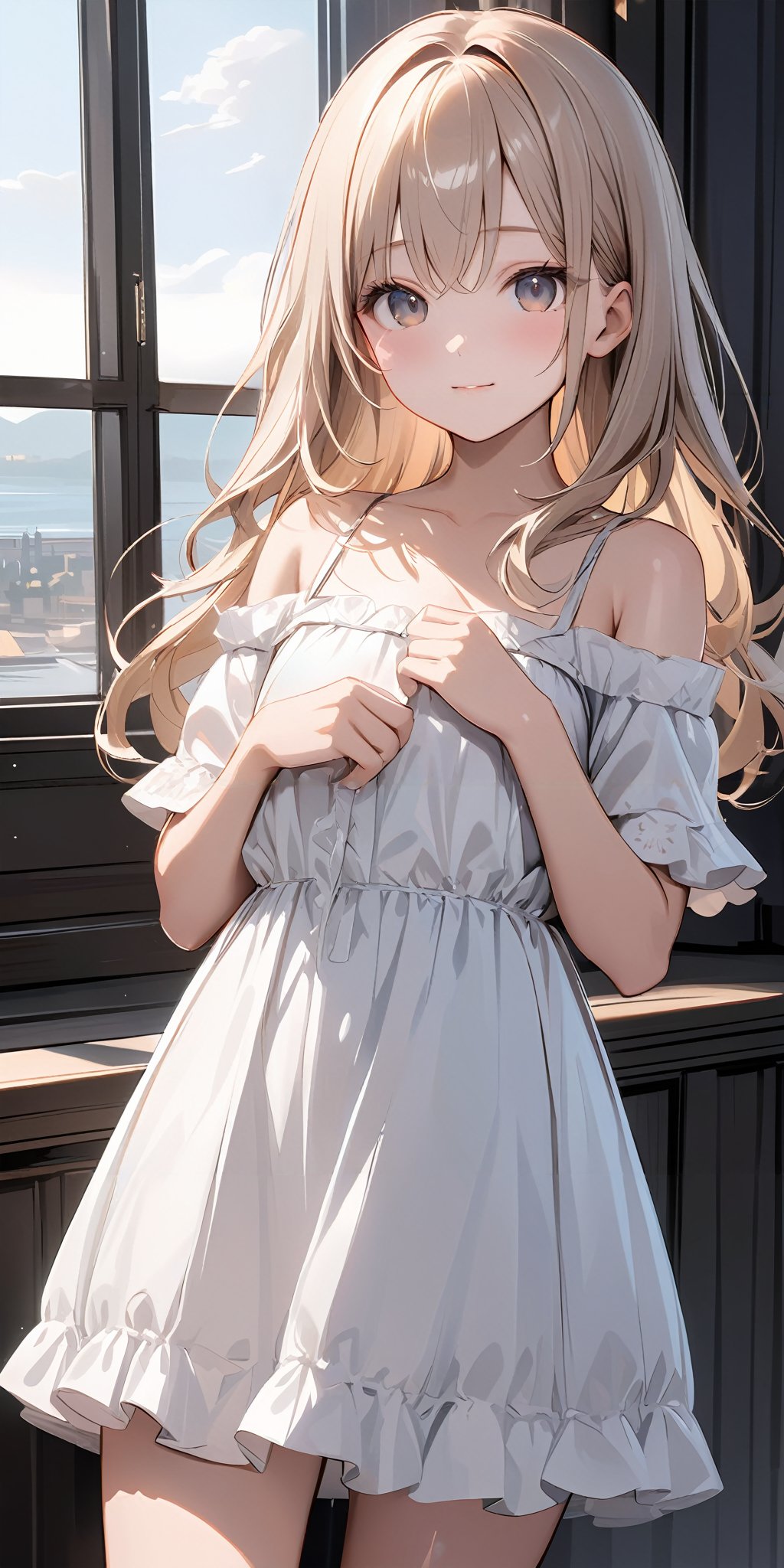 masterpiece,ultra-detailed,best quality,8K,illustration,cute face,clean skin ,shiny hair,girl, <lora:add-detail-xl:1>dress,cowboy shot