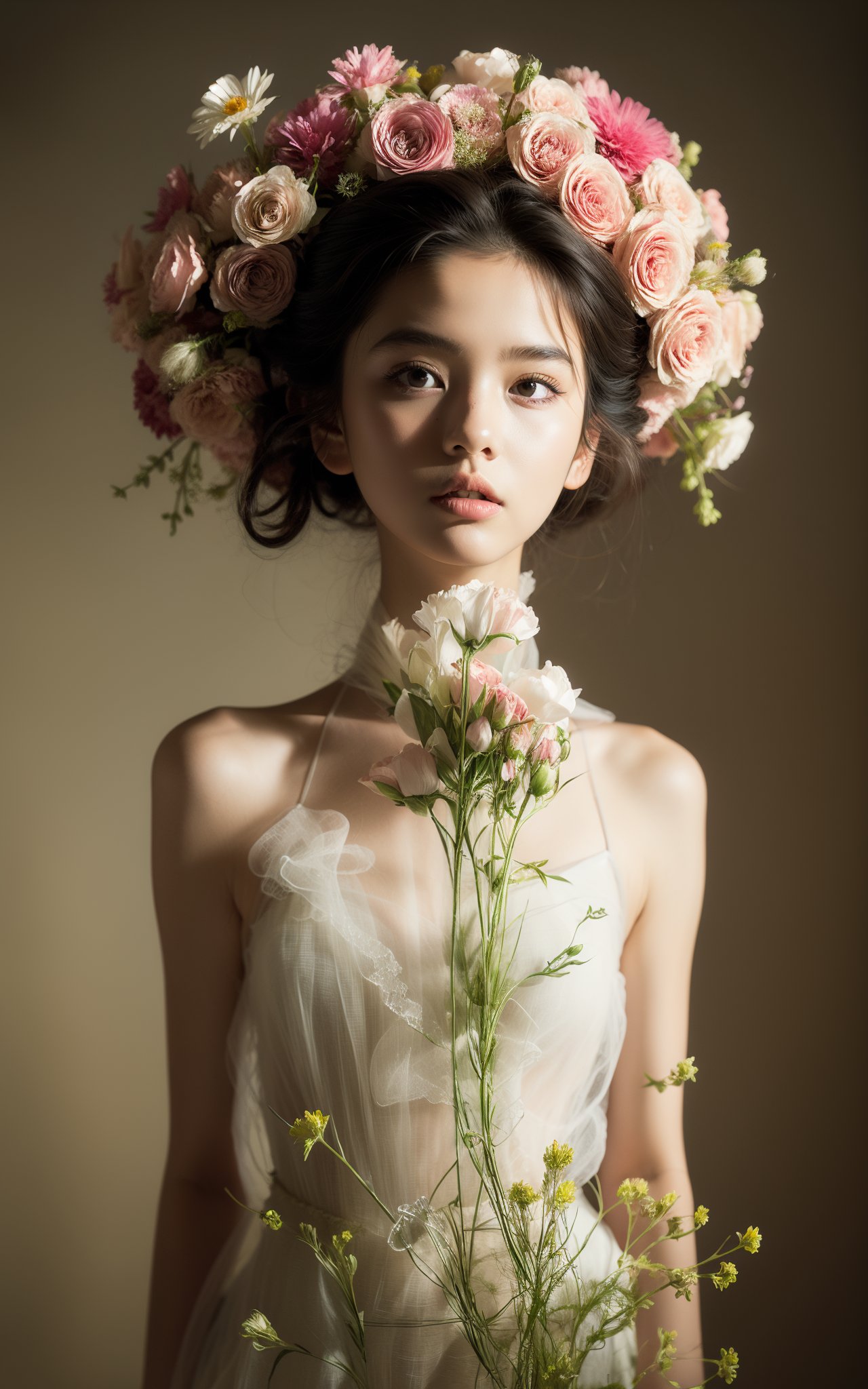 A girl composed of flowers, creativity, surrealism, art,